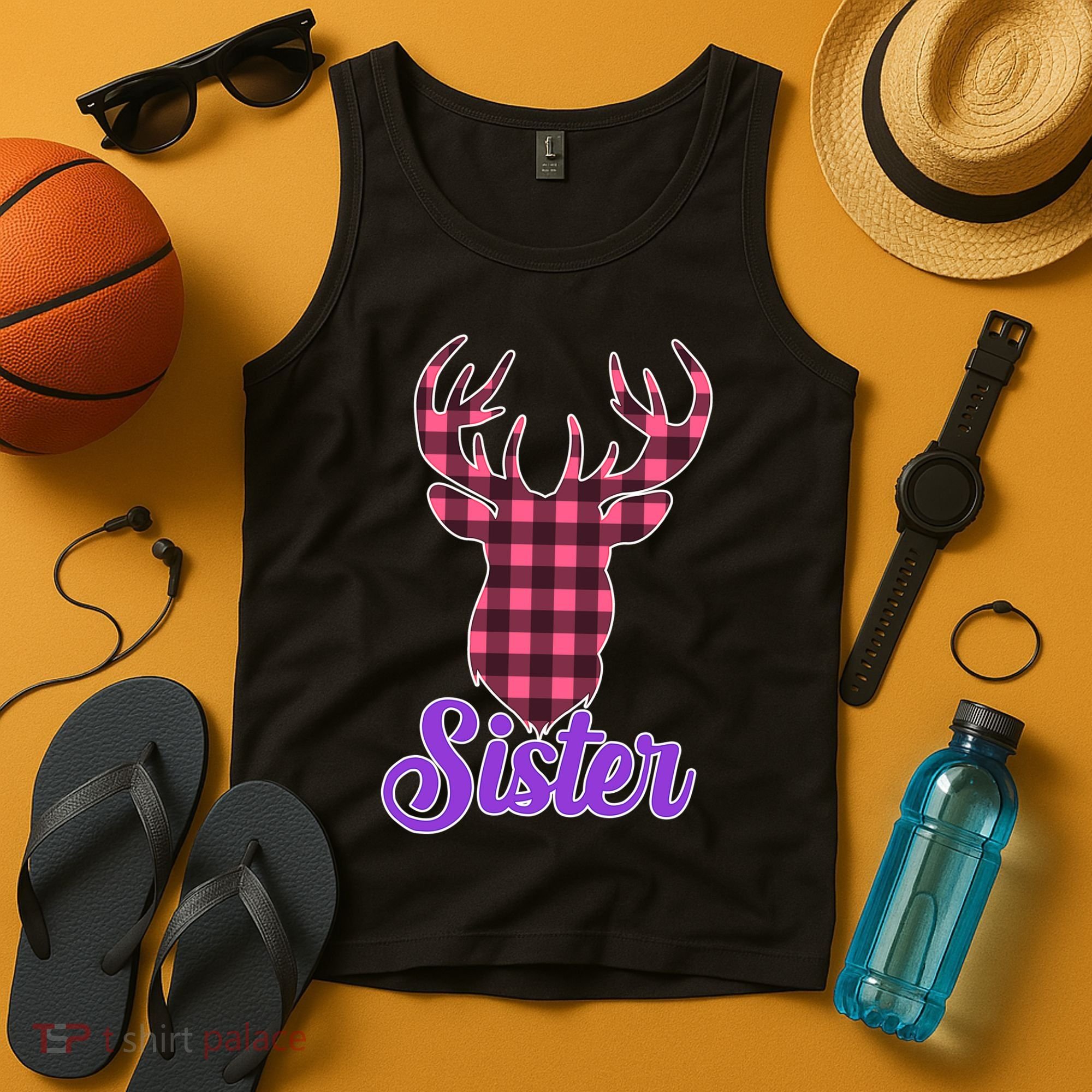 Matching Holiday Family Plaid Reindeer Sister Tank Top