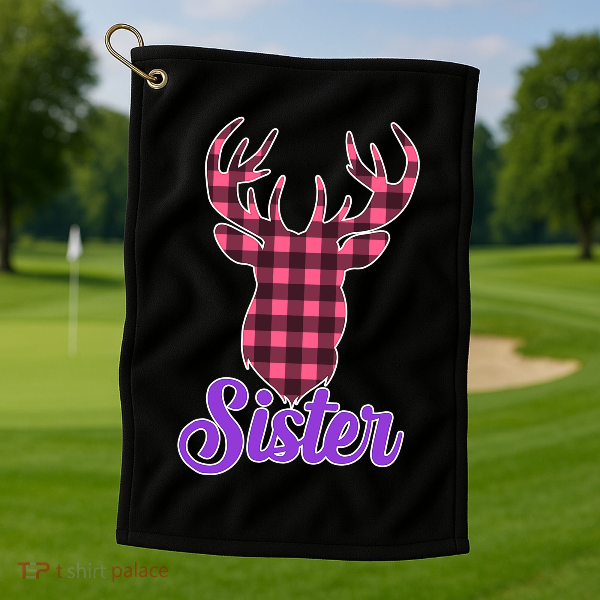 Matching Holiday Family Plaid Reindeer Sister Golf Towel