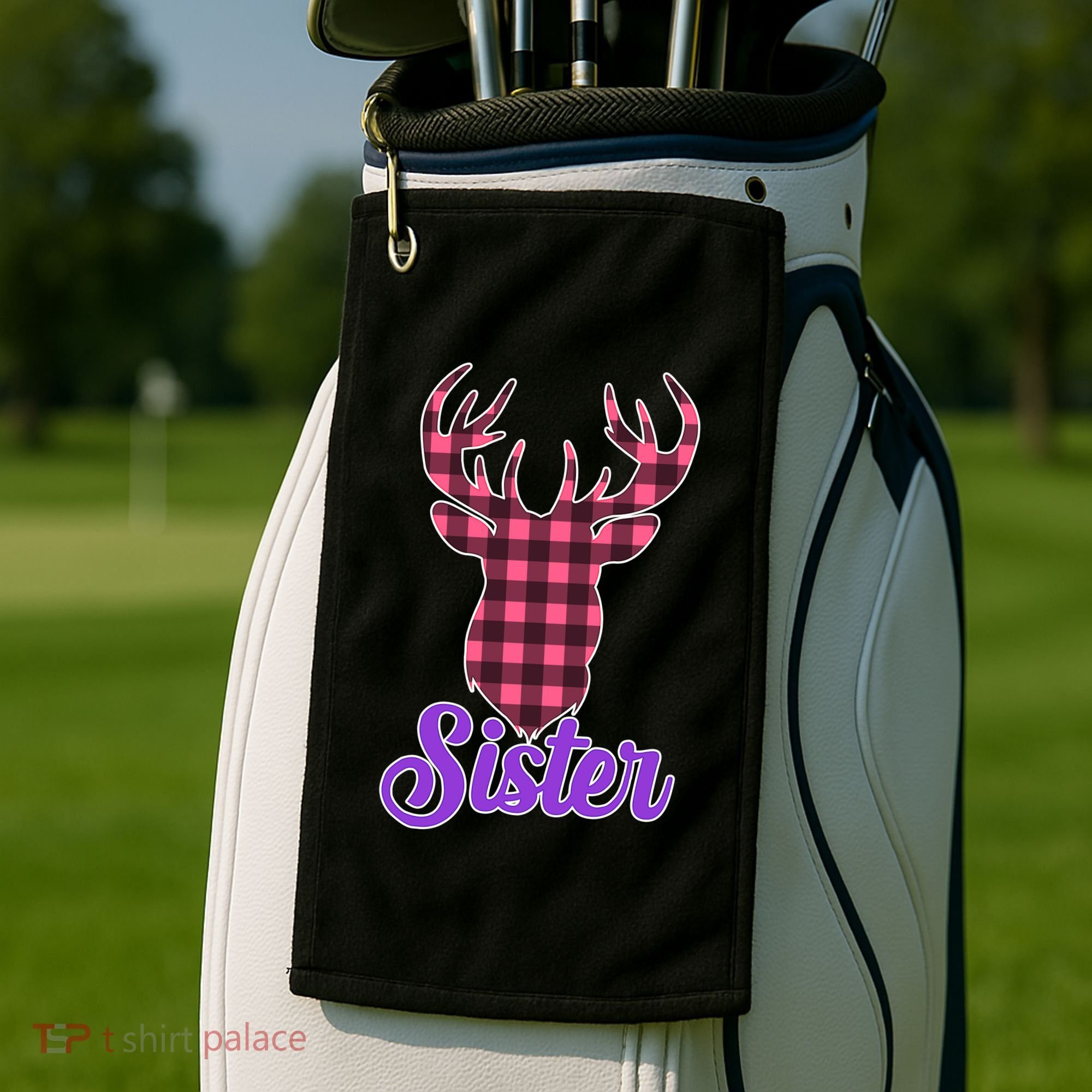 Matching Holiday Family Plaid Reindeer Sister Golf Towel