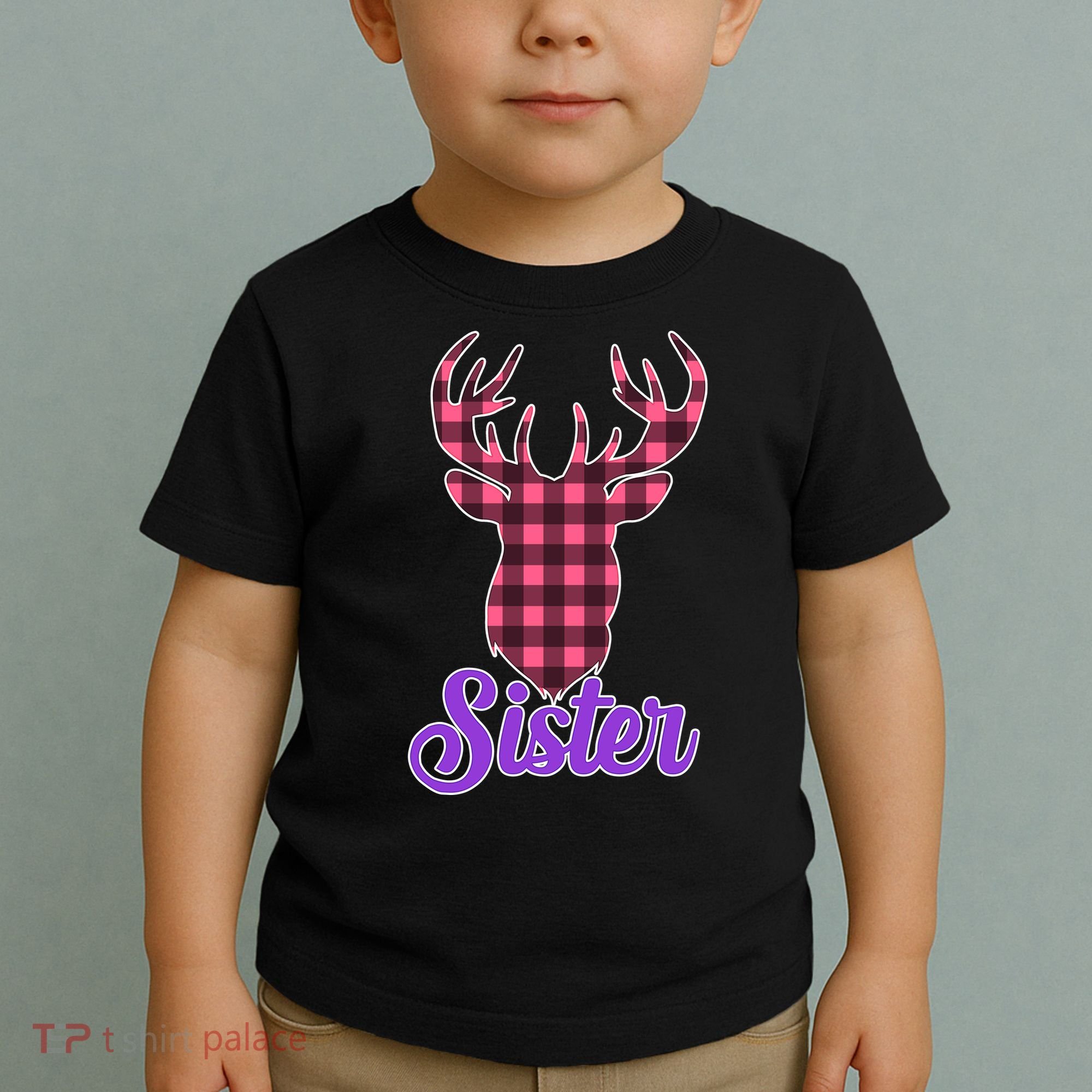 Matching Holiday Family Plaid Reindeer Sister Toddler T-Shirt