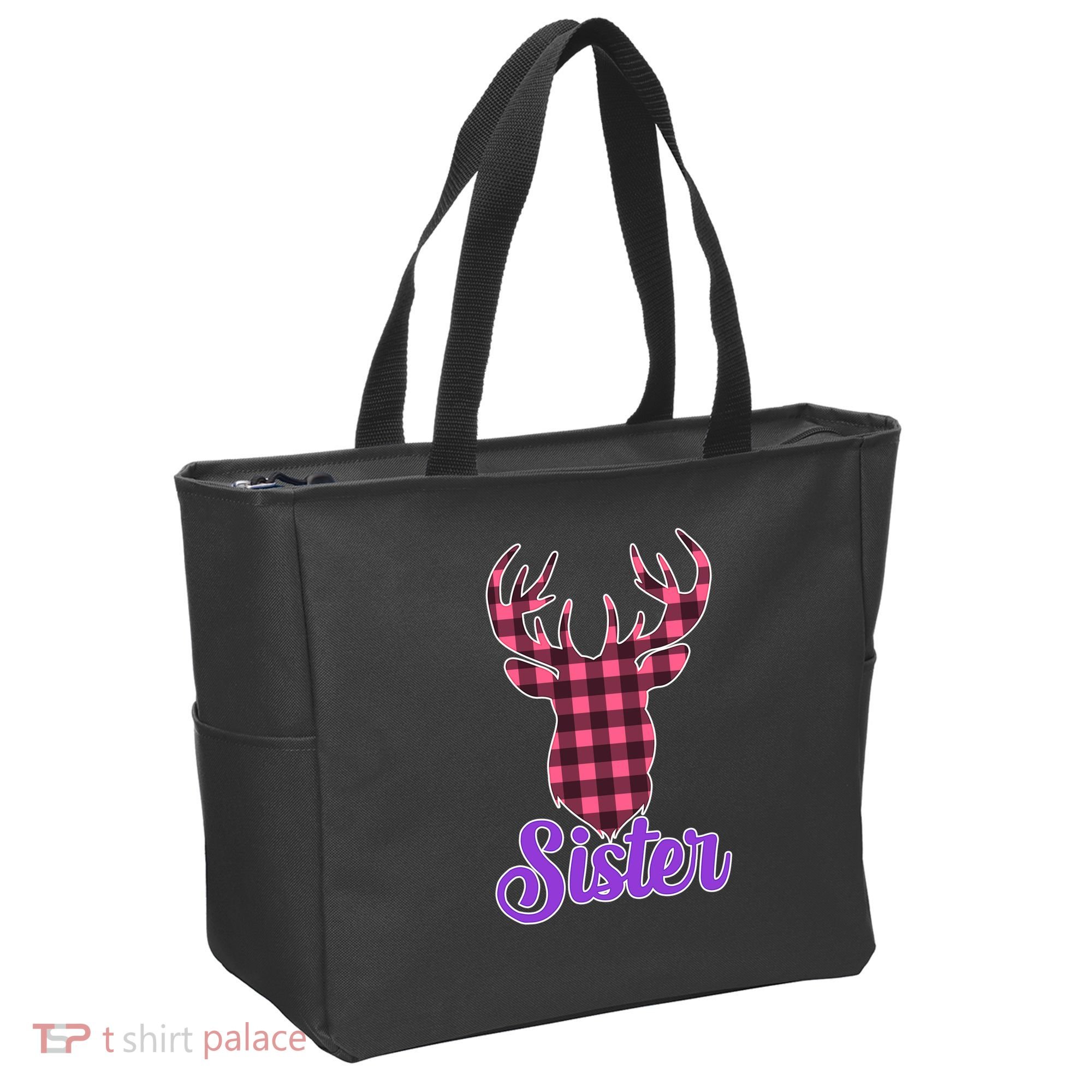 Matching Holiday Family Plaid Reindeer Sister Tote Bag
