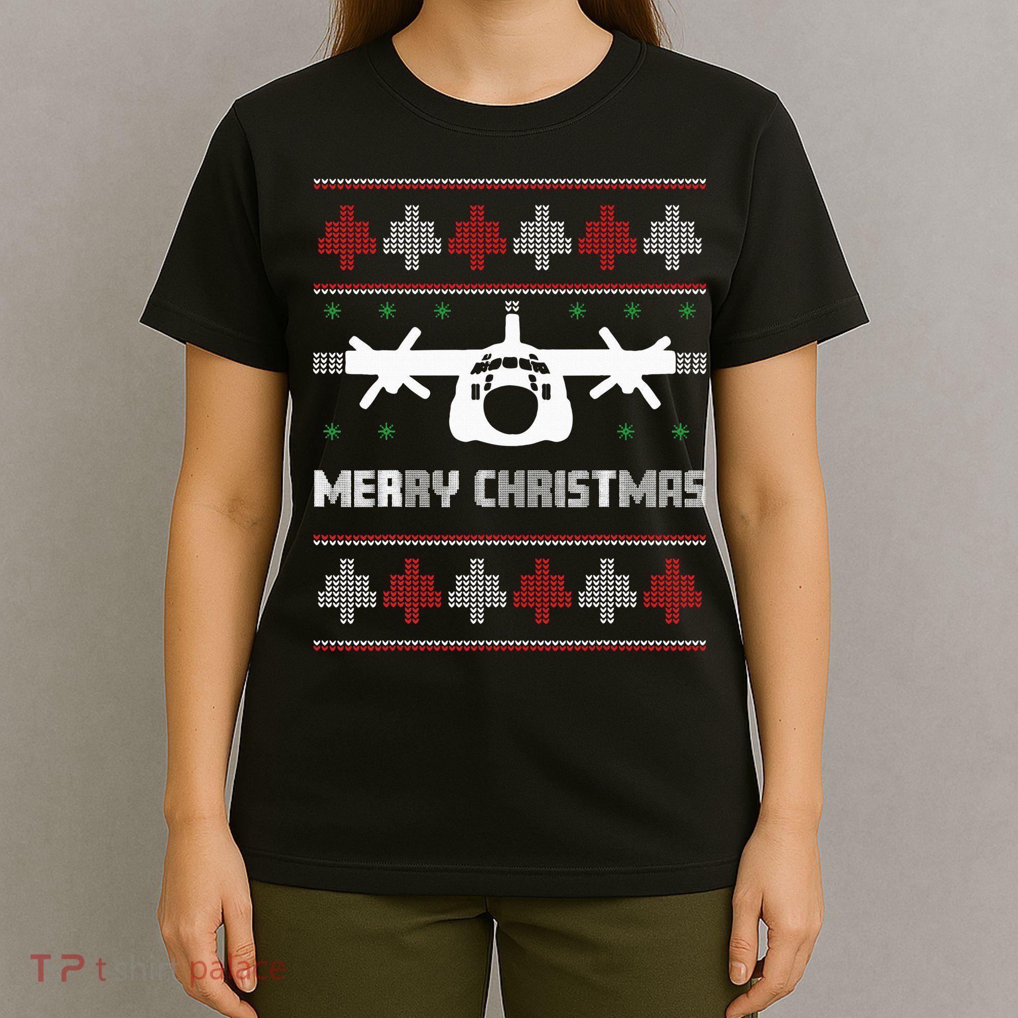 Military Airplane Ugly Christmas Sweater Army Veteran Xmas T-Shirt