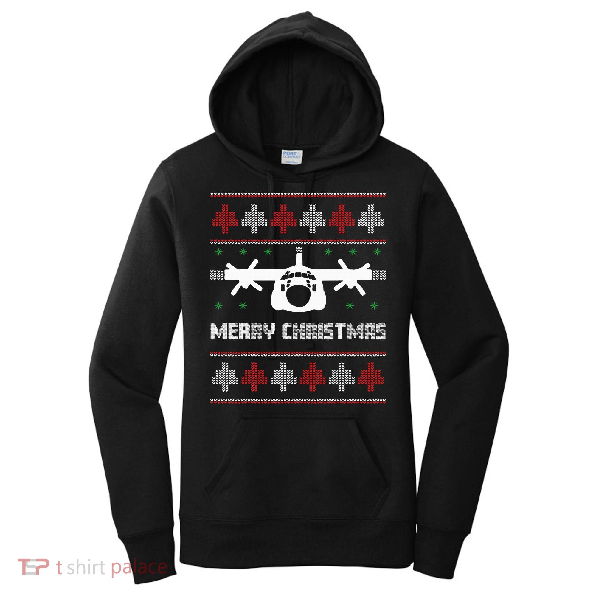 Military Airplane Ugly Christmas Sweater Army Veteran Xmas Women's Hoodie