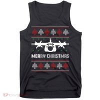 Military Airplane Ugly Christmas Sweater Army Veteran Xmas Tank Top thumb 0