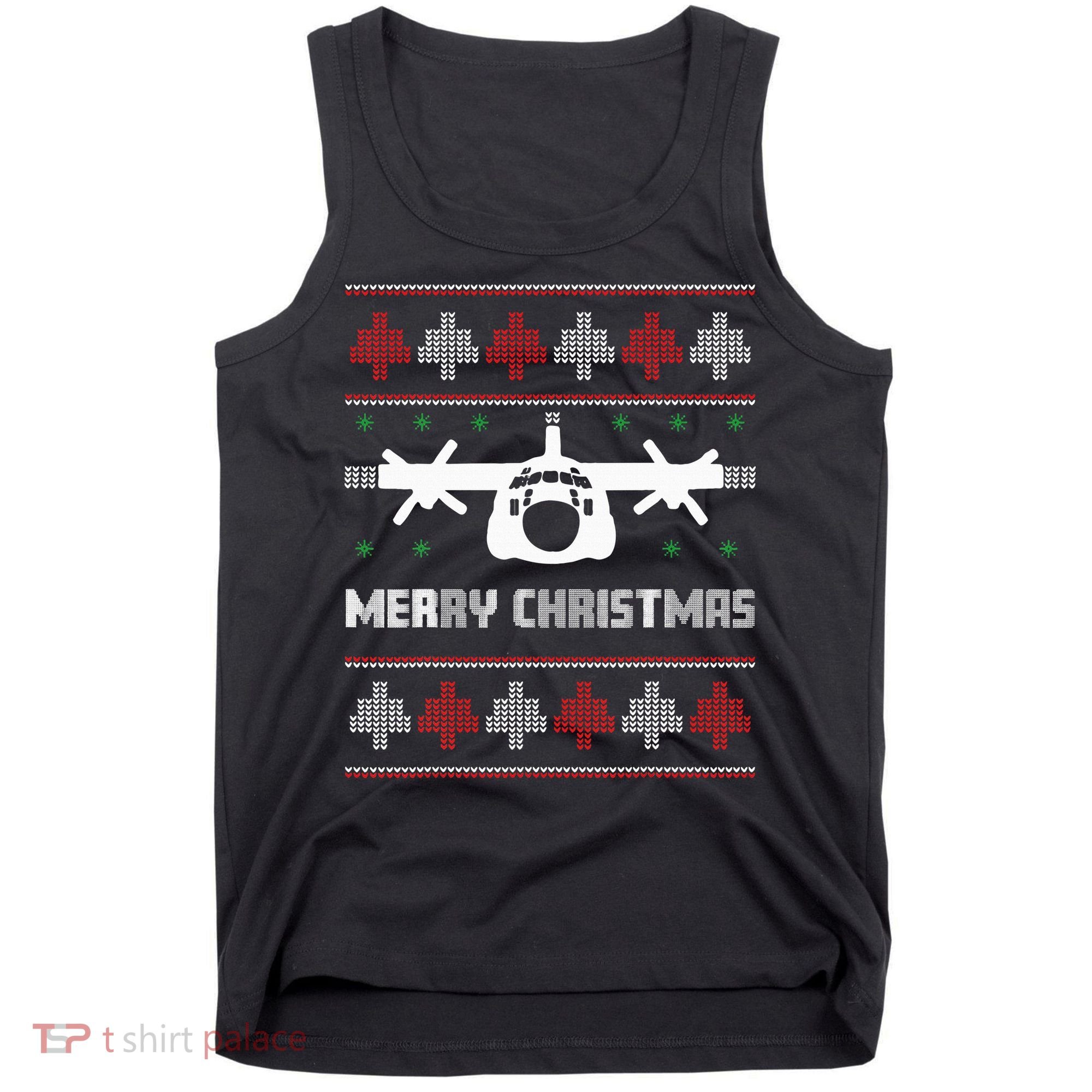 Military Airplane Ugly Christmas Sweater Army Veteran Xmas Tank Top