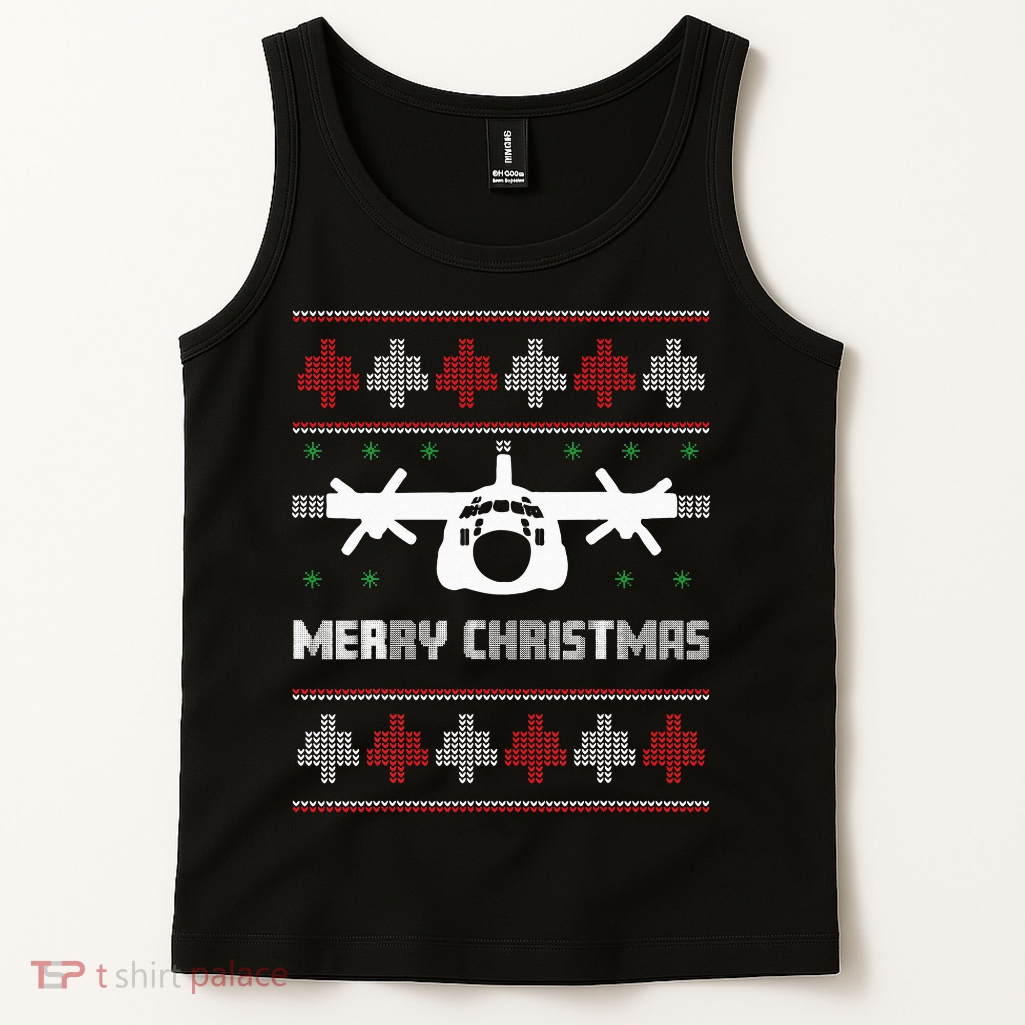 Military Airplane Ugly Christmas Sweater Army Veteran Xmas Tank Top