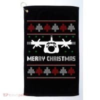 Military Airplane Ugly Christmas Sweater Army Veteran Xmas Golf Towel thumb 0