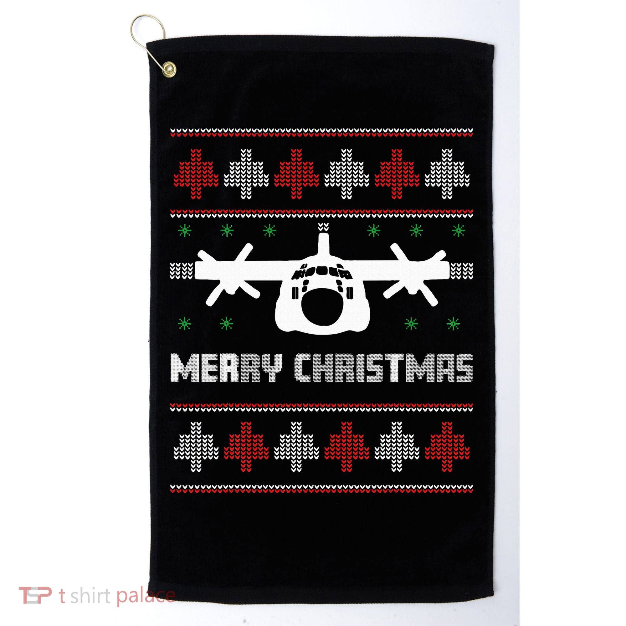 Military Airplane Ugly Christmas Sweater Army Veteran Xmas Golf Towel