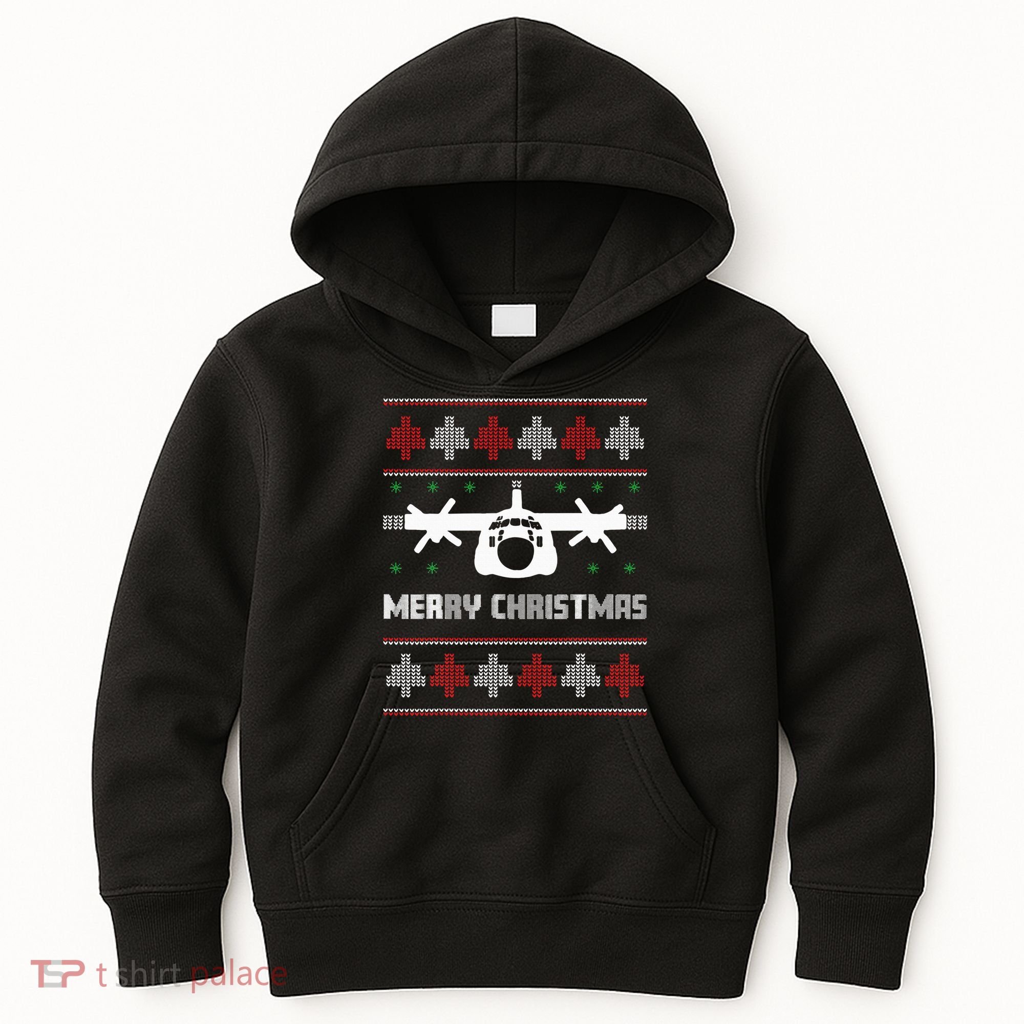 Military Airplane Ugly Christmas Sweater Army Veteran Xmas Kids Hoodie