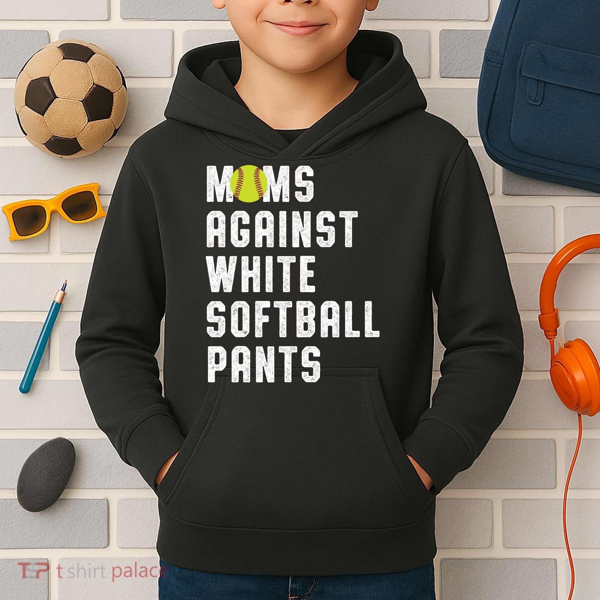 Moms Against White Softball Pants Kids Hoodie