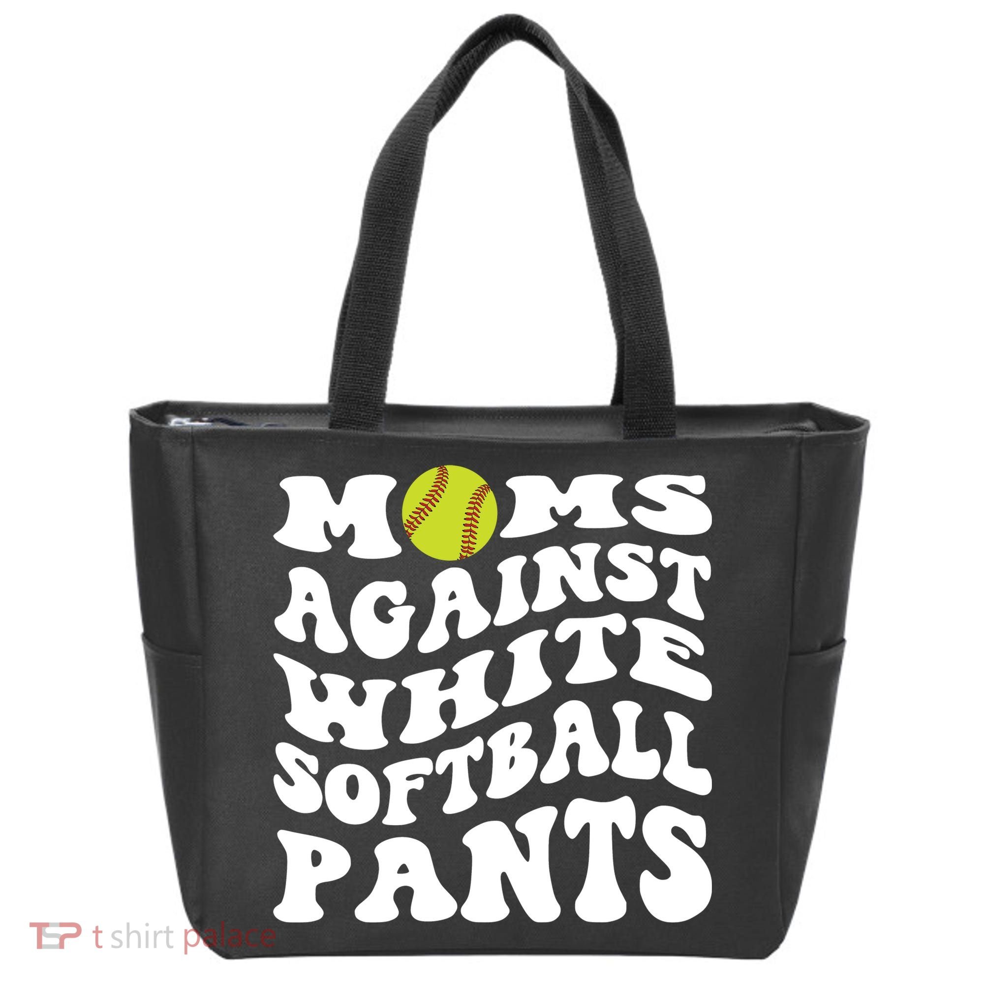 Moms Against White Softball Pants Funny Softball Mom Tote Bag