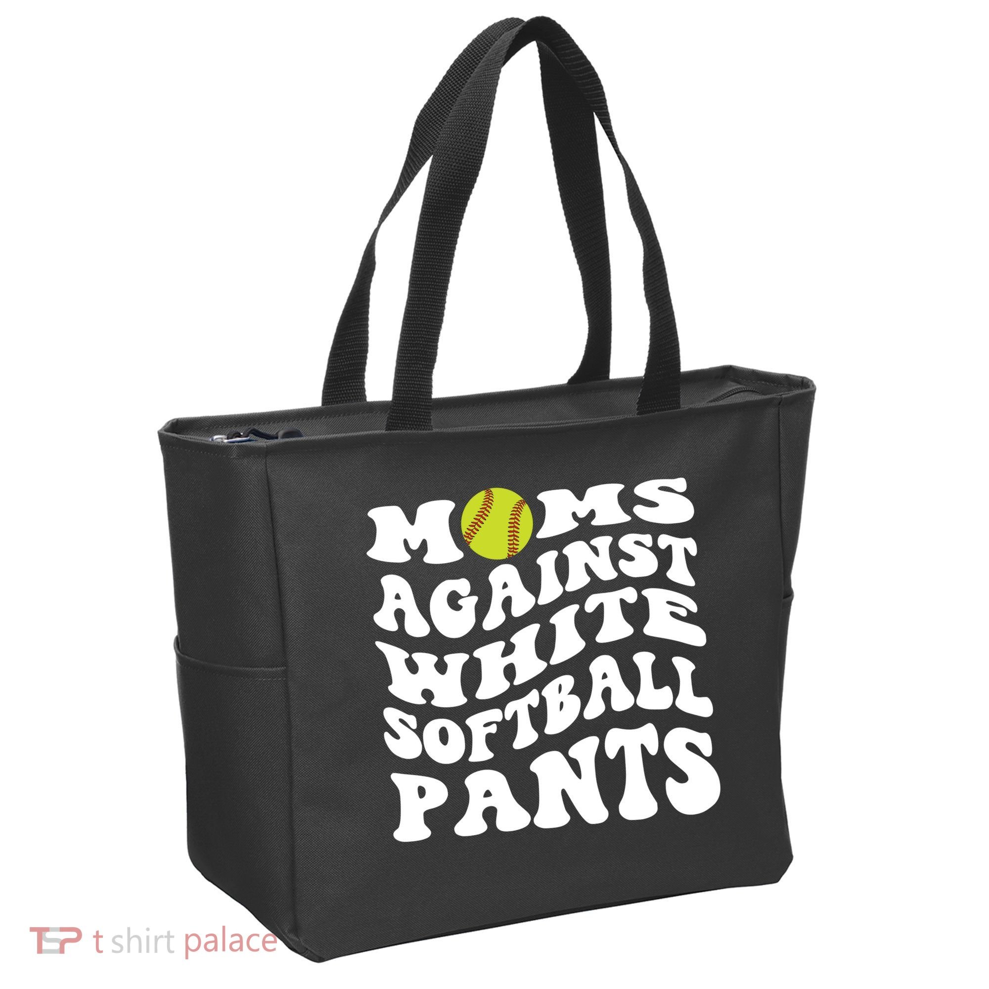 Moms Against White Softball Pants Funny Softball Mom Tote Bag