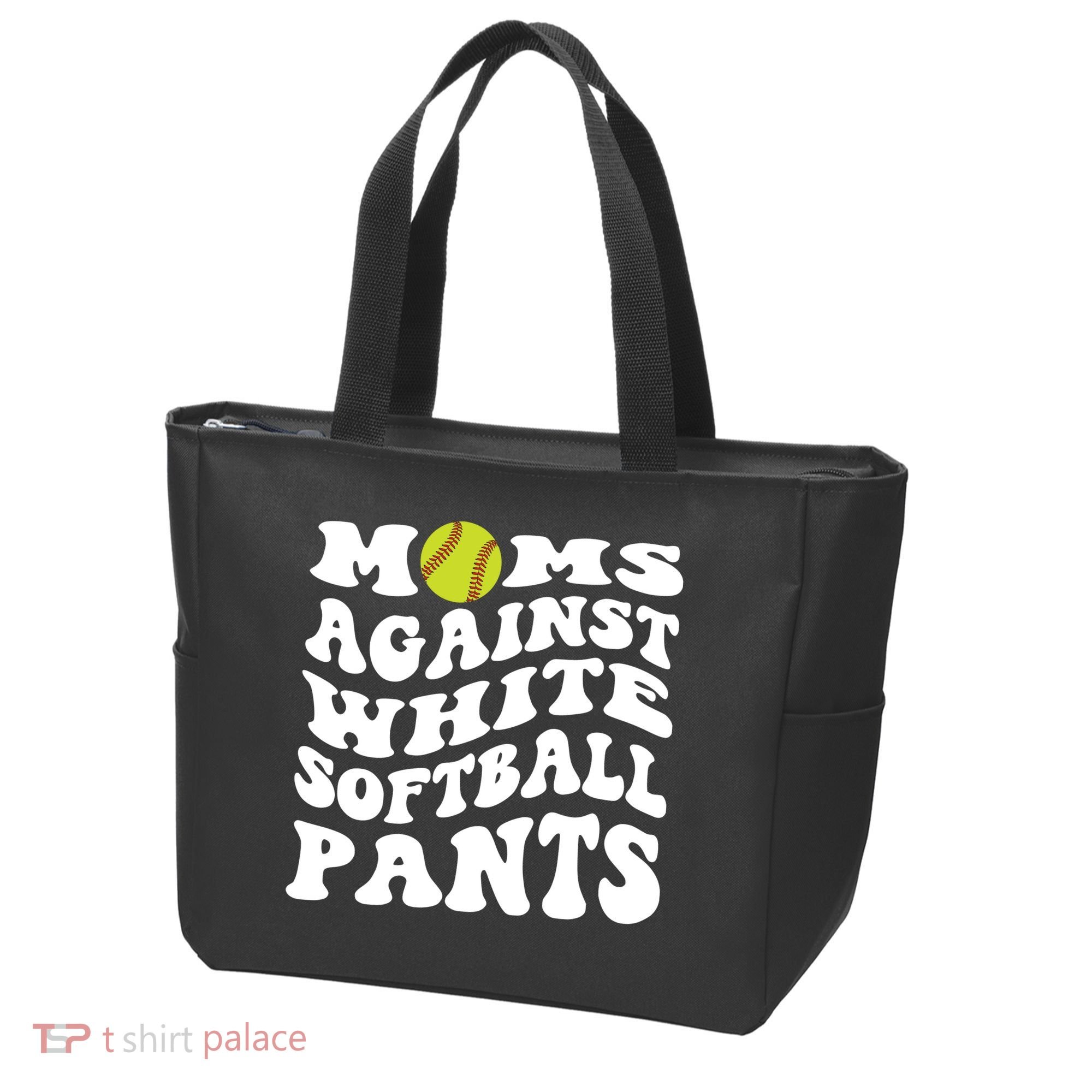 Moms Against White Softball Pants Funny Softball Mom Tote Bag