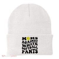 Moms Against White Softball Pants Funny Softball Mom Beanie thumb 0
