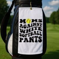 Moms Against White Softball Pants Funny Softball Mom Golf Towel thumb 2