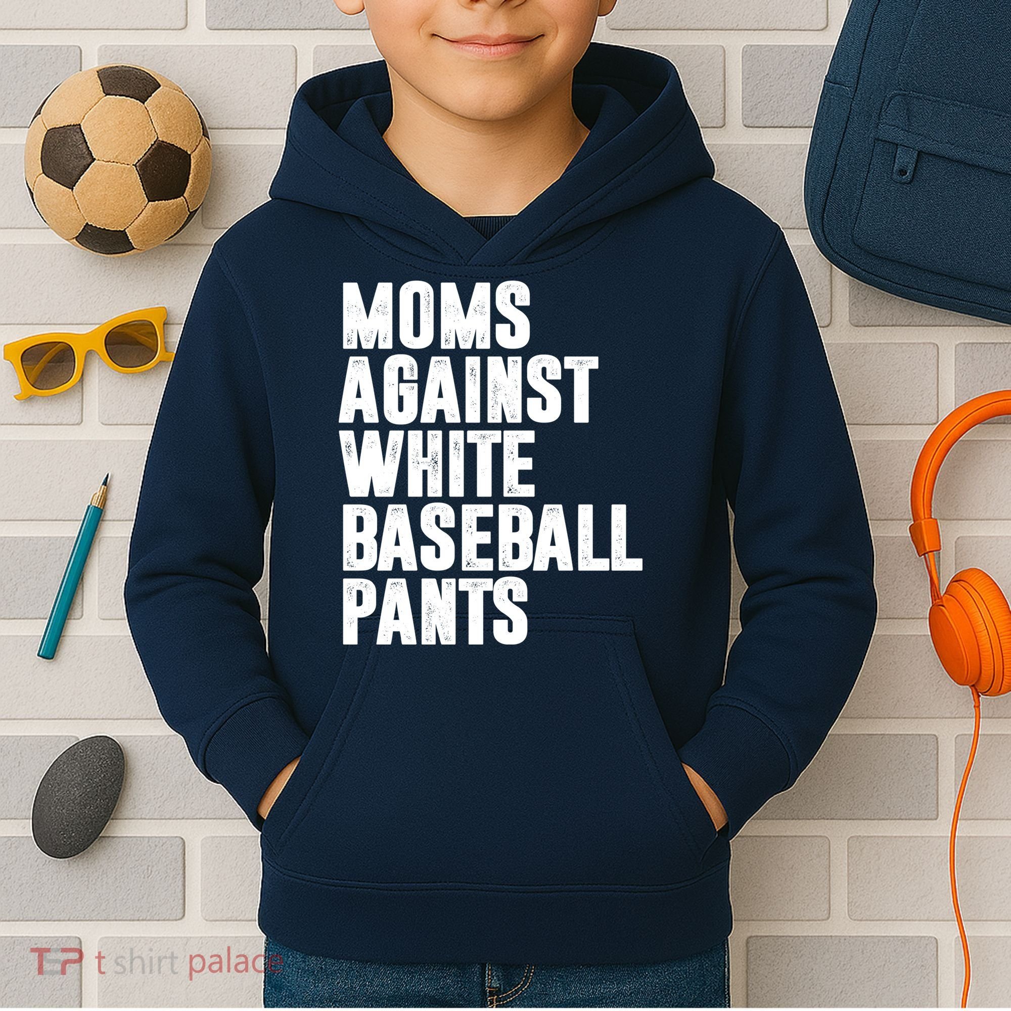 Moms Against White Baseball Pants Funny Kids Hoodie