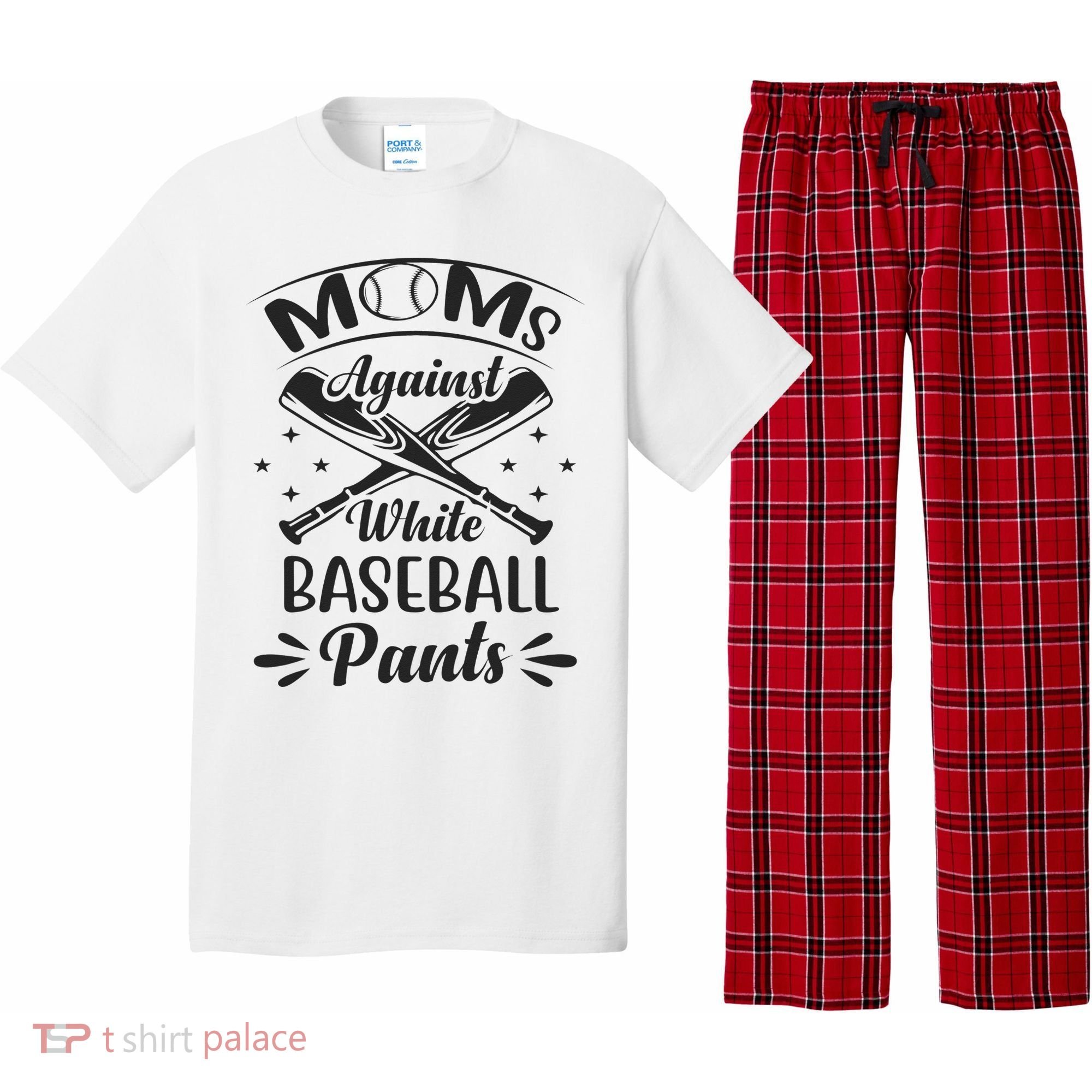 Moms Against White Baseball Pants Pajama Set