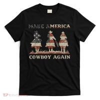 Make America Western Cowboy Again Retro 4th Of July Usa Flag T-Shirt thumb 0