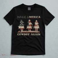 Make America Western Cowboy Again Retro 4th Of July Usa Flag T-Shirt thumb 5