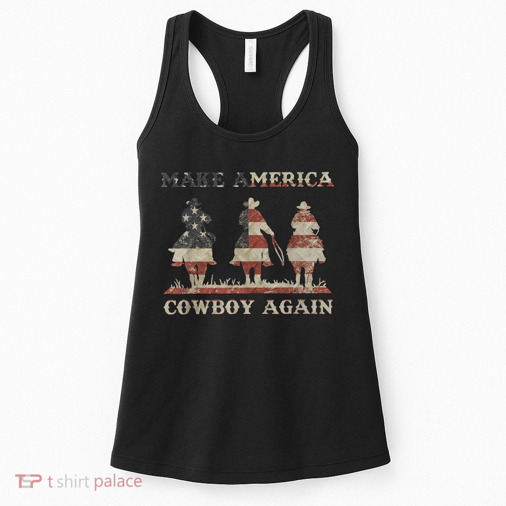 Make America Western Cowboy Again Retro 4th Of July Usa Flag Women's Tank Top