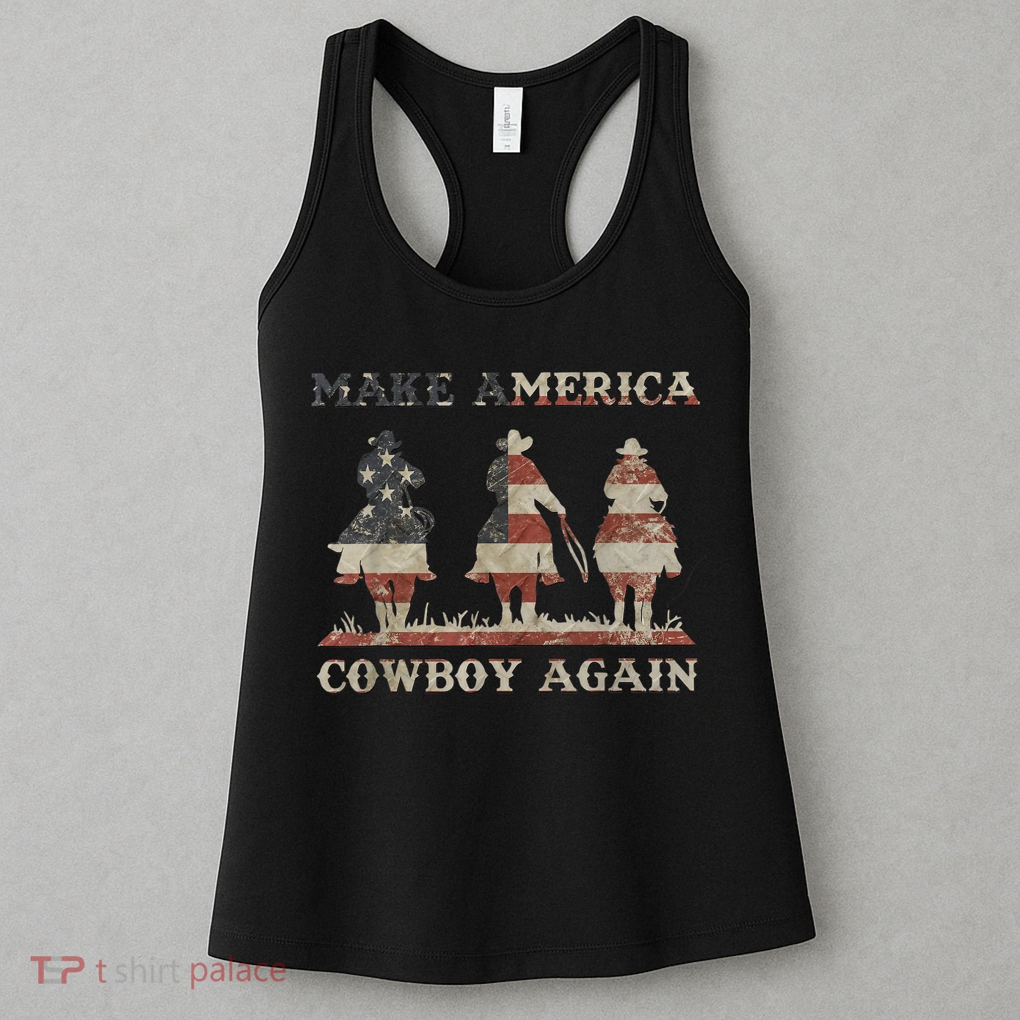 Make America Western Cowboy Again Retro 4th Of July Usa Flag Women's Tank Top