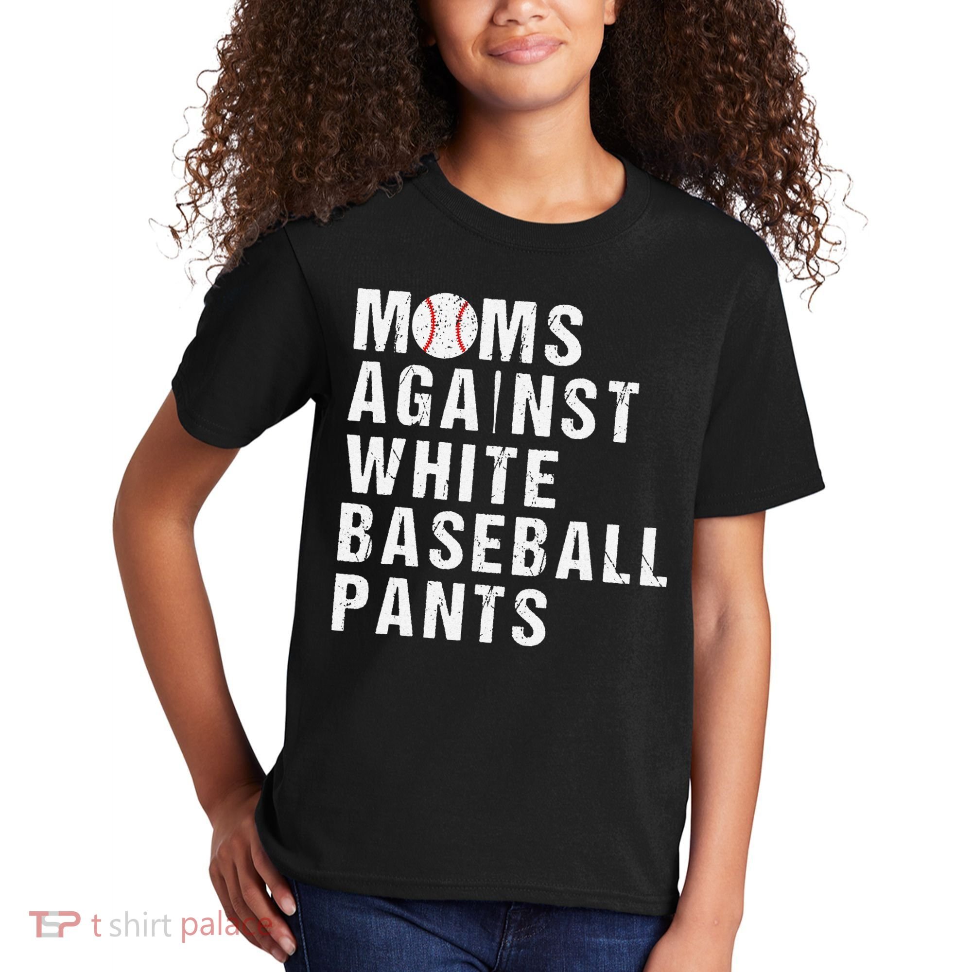 Moms Against White Baseball Pants Kids T-Shirt