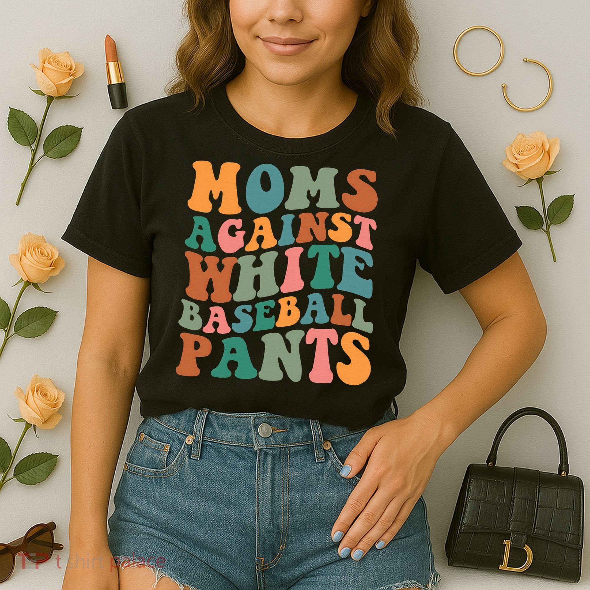 Moms Against White Baseball Pants Funny Baseball Mom Comfort Colors Boxy T-Shirt