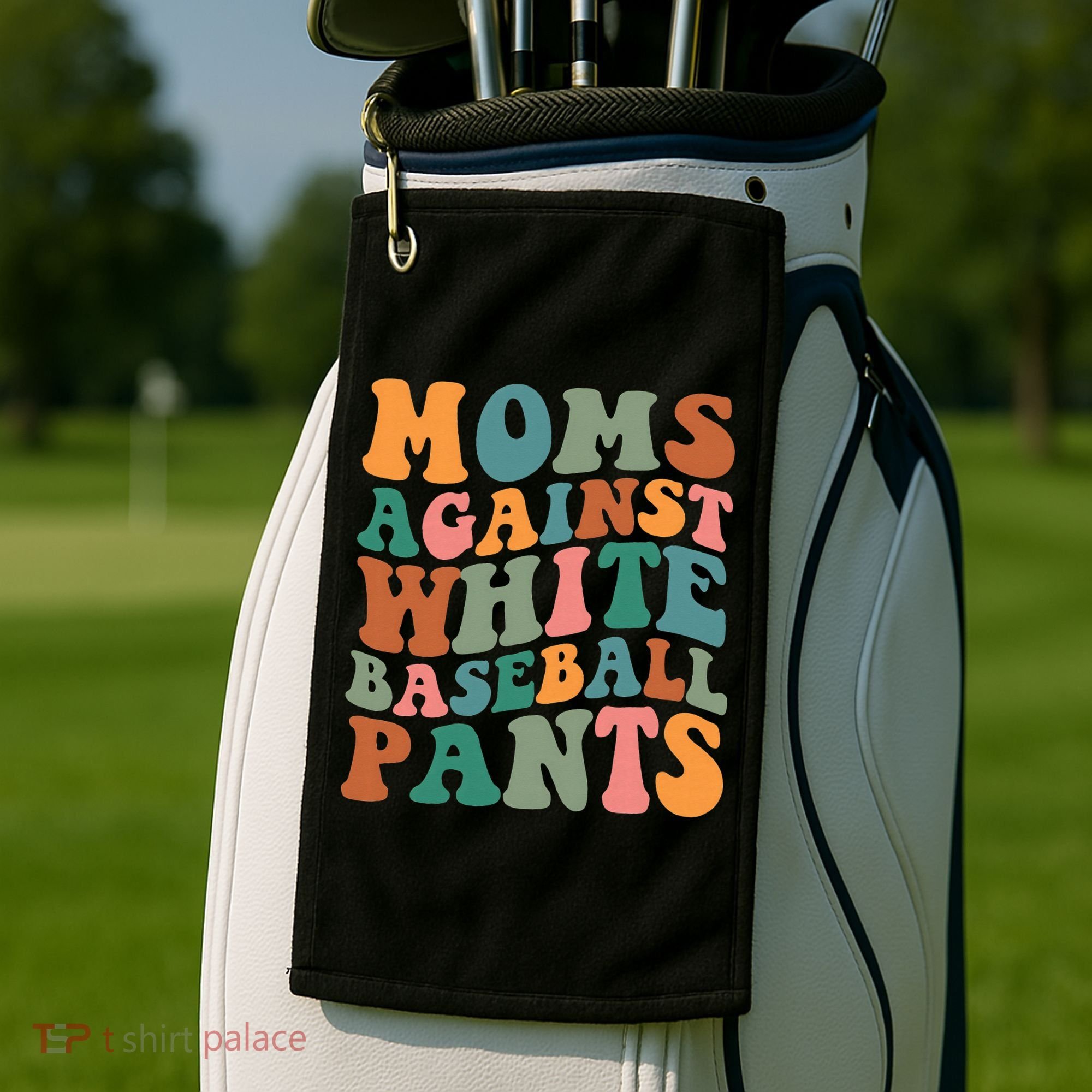 Moms Against White Baseball Pants Funny Baseball Mom Golf Towel