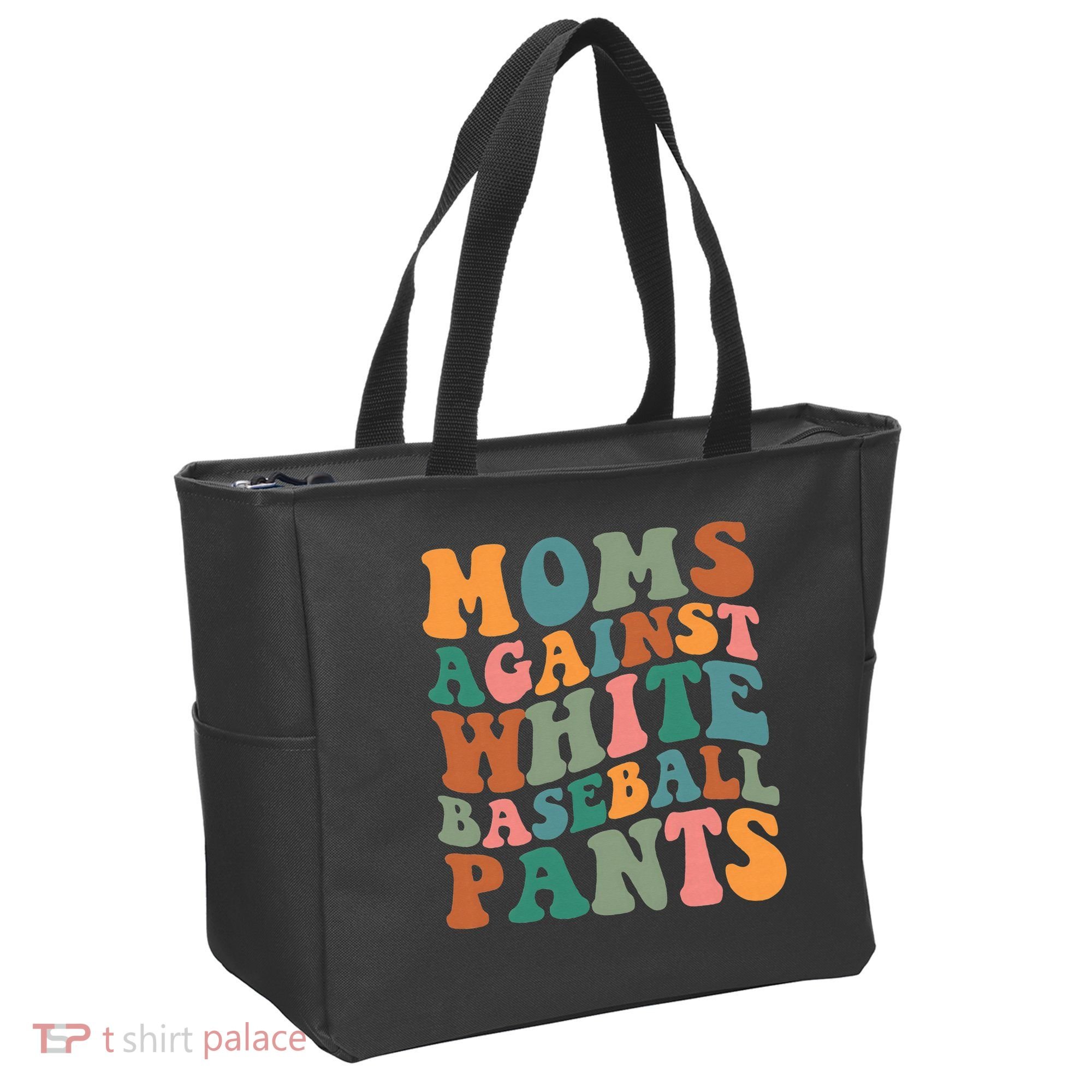 Moms Against White Baseball Pants Funny Baseball Mom Tote Bag