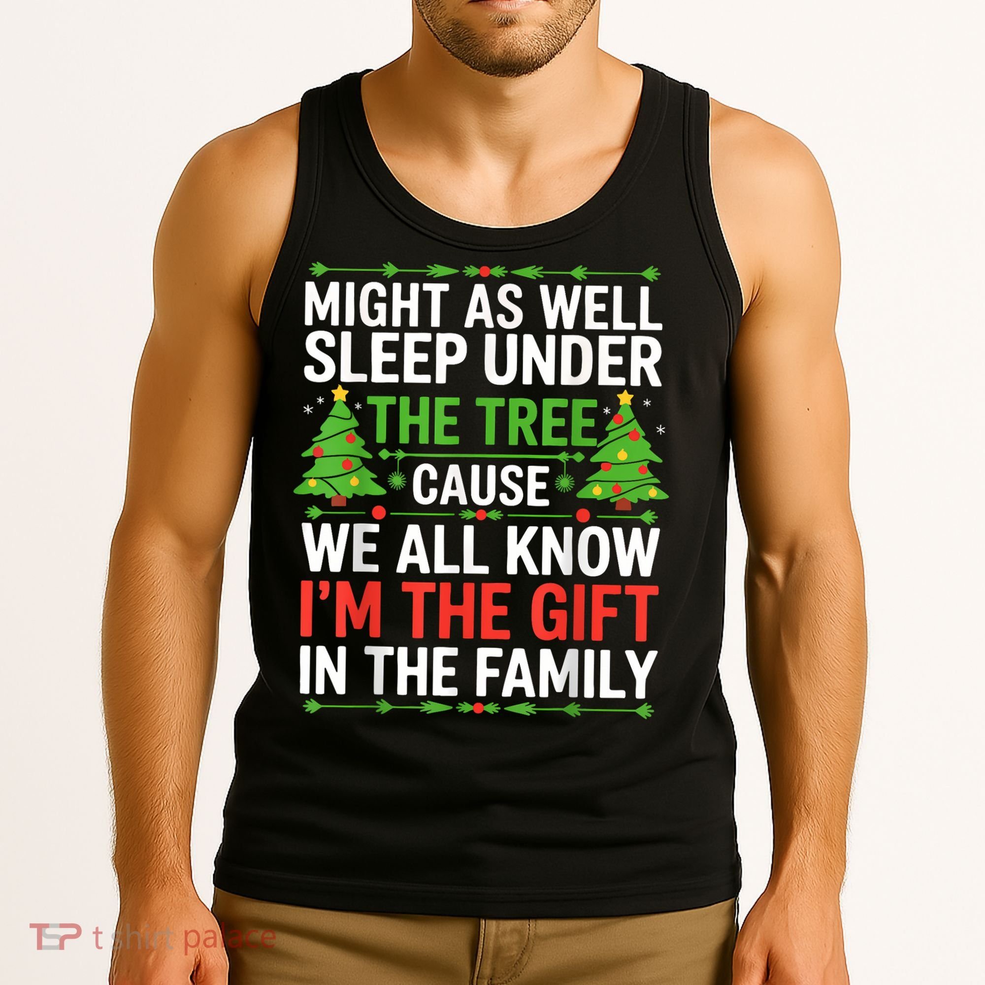 Might As Well Sleep Under The Tree Christmas Pajamas Tank Top
