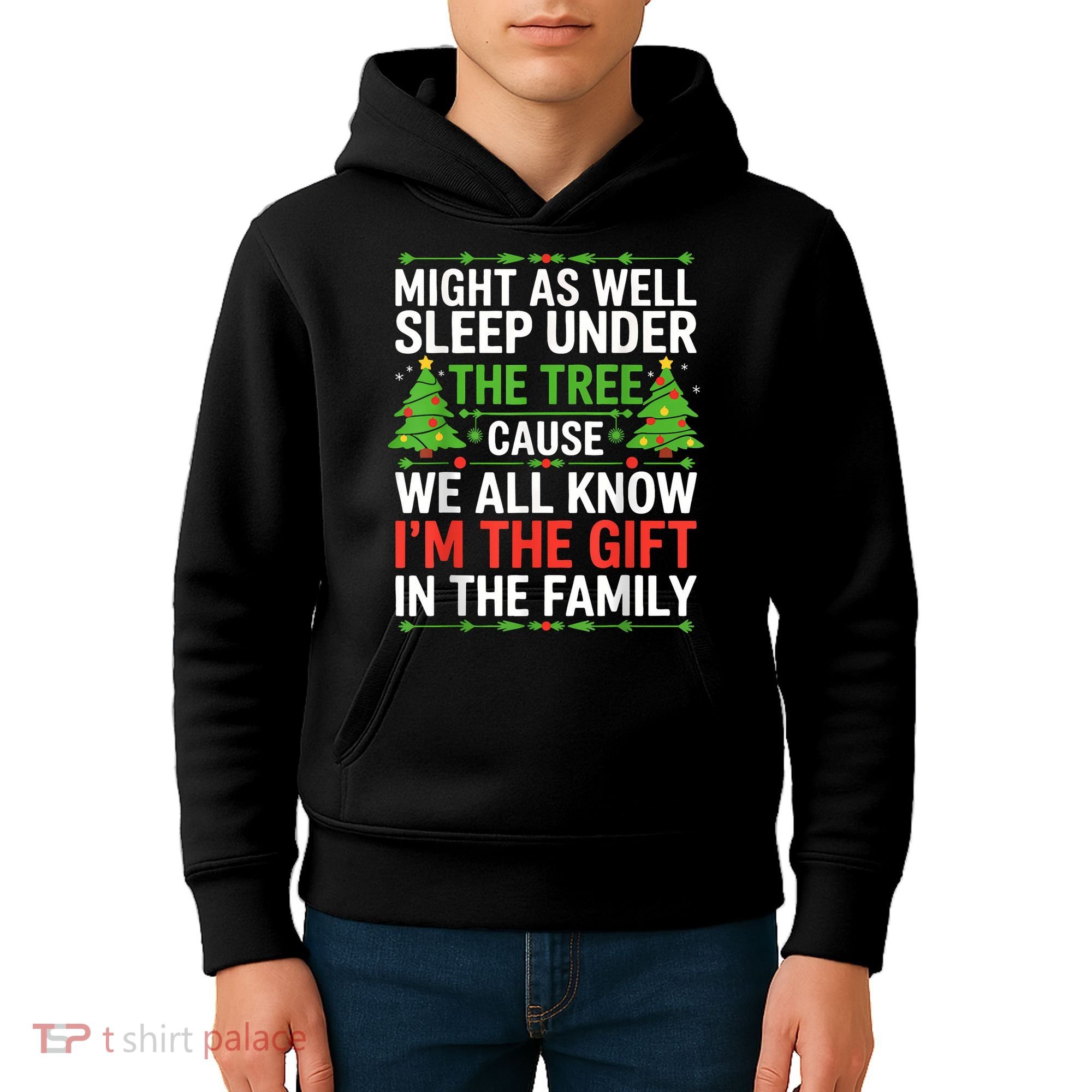 Might As Well Sleep Under The Tree Christmas Pajamas Kids Hoodie