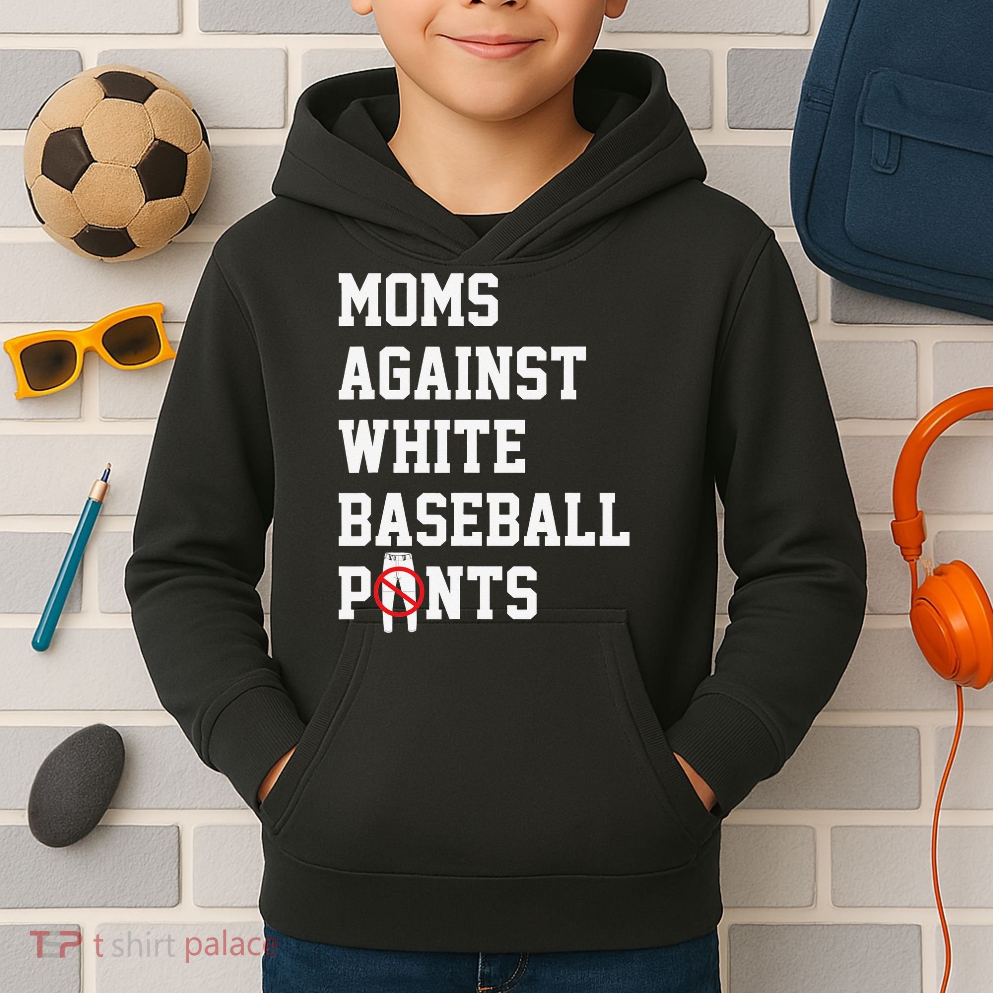 MOMS AGAINST WHITE BASEBALL PANTS Kids Hoodie
