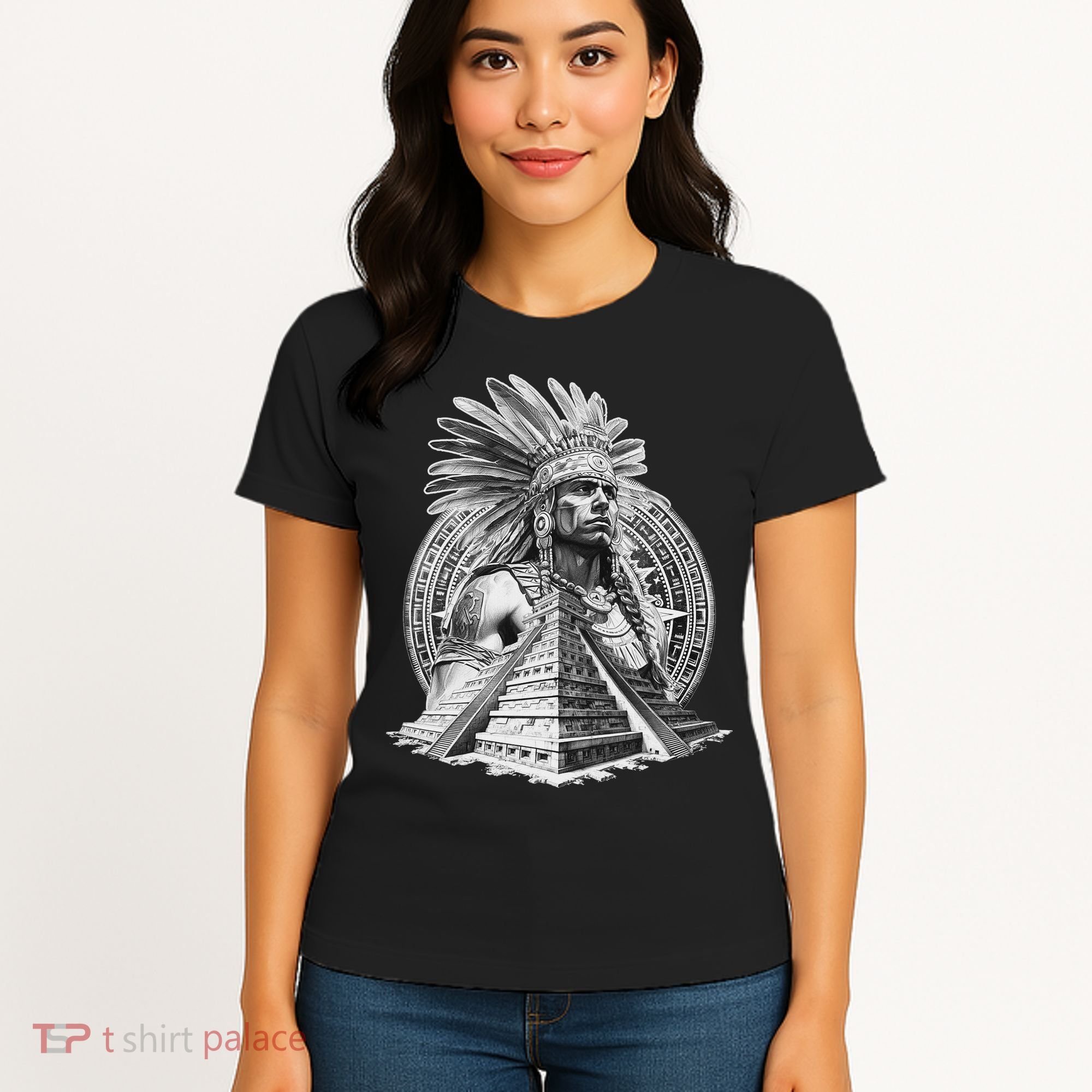 Mexican Aztec Warrior Calendar Mexico Mayan Maya Azteca Women's T-Shirt