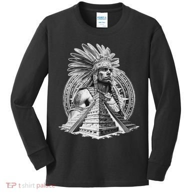 Mexican Aztec Warrior Calendar Mexico Mayan Maya Azteca Kids Long Sleeve Shirt