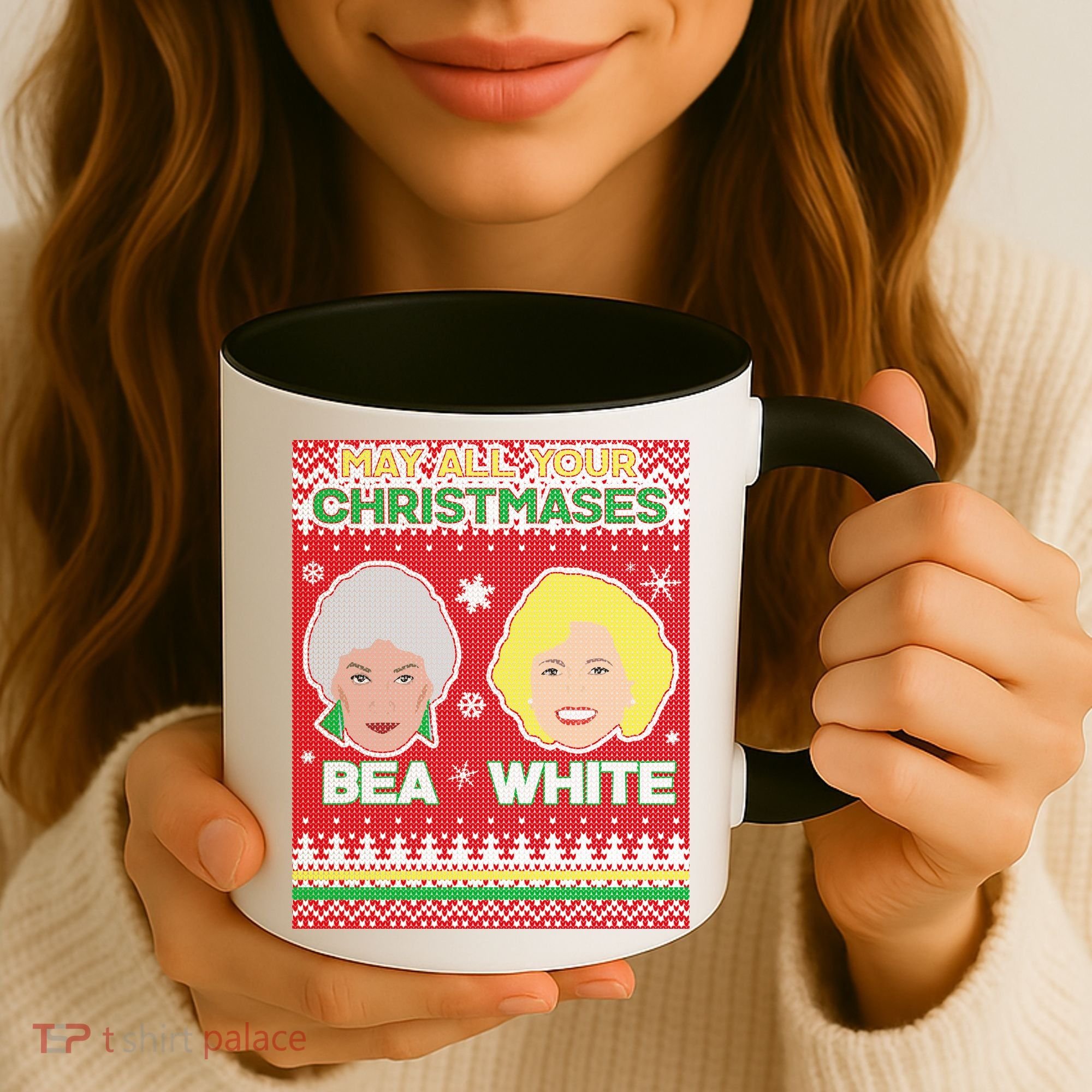 May All Your Christmases Bea White Ugly Christmas Coffee Mug