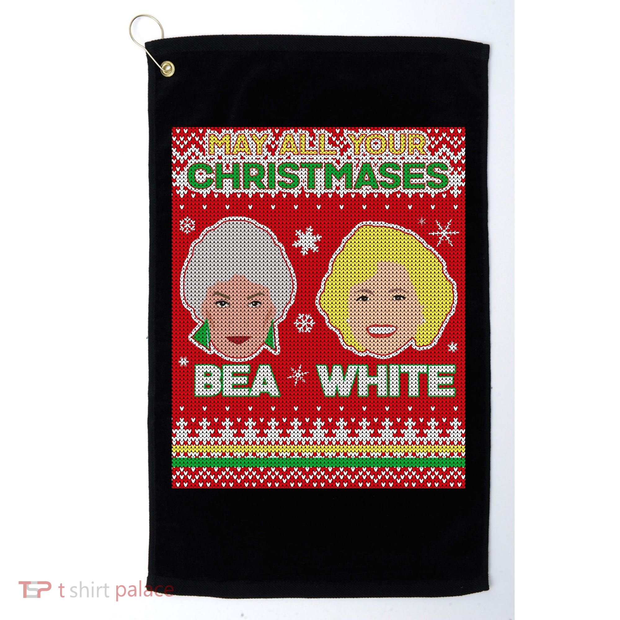 May All Your Christmases Bea White Ugly Christmas Golf Towel