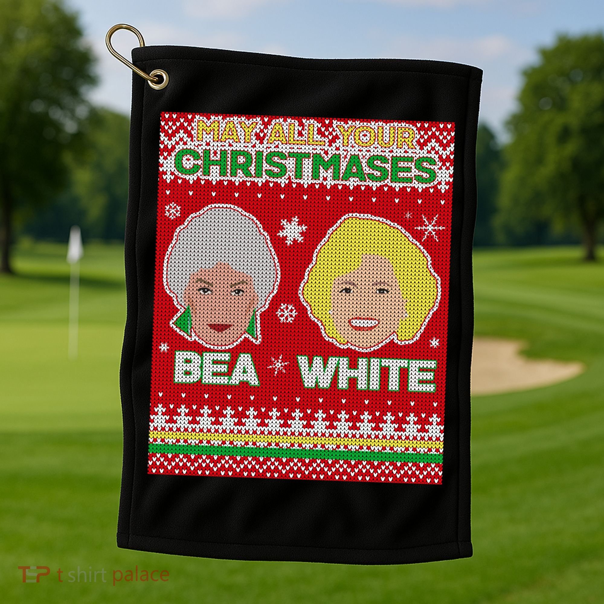 May All Your Christmases Bea White Ugly Christmas Golf Towel