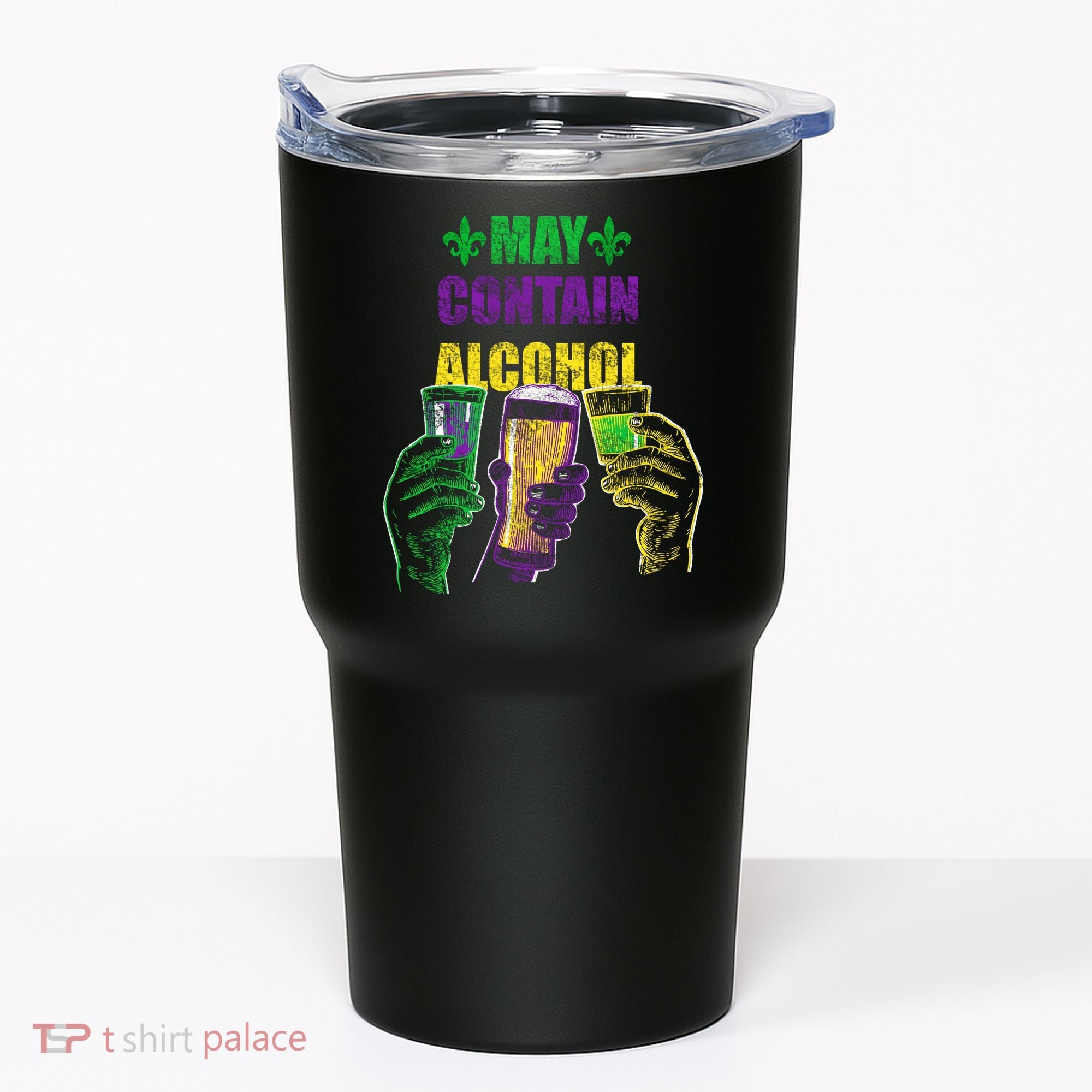 May Contain Alcohol Mardi Gras Tumbler