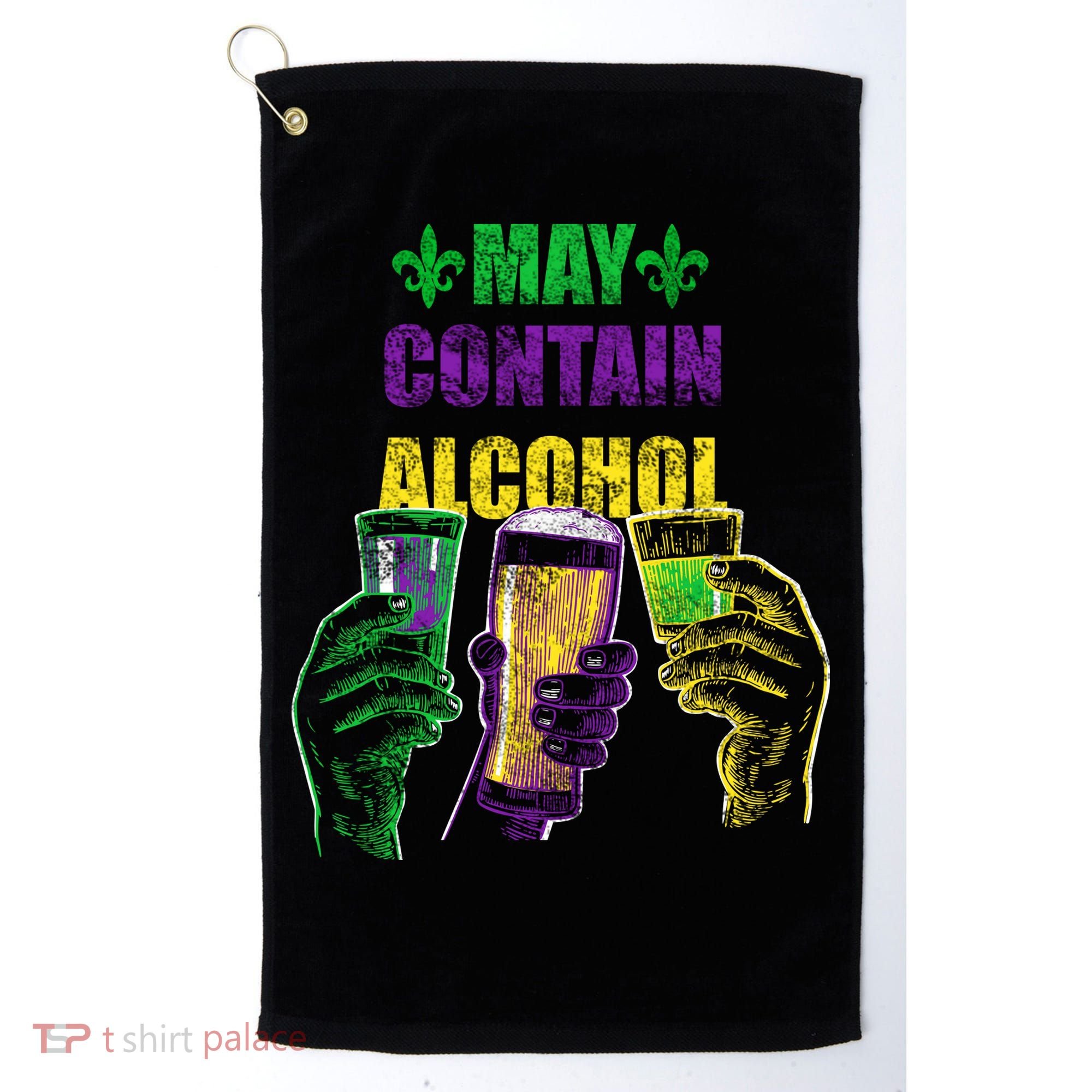 May Contain Alcohol Mardi Gras Golf Towel