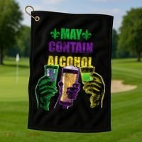May Contain Alcohol Mardi Gras Golf Towel thumb 1