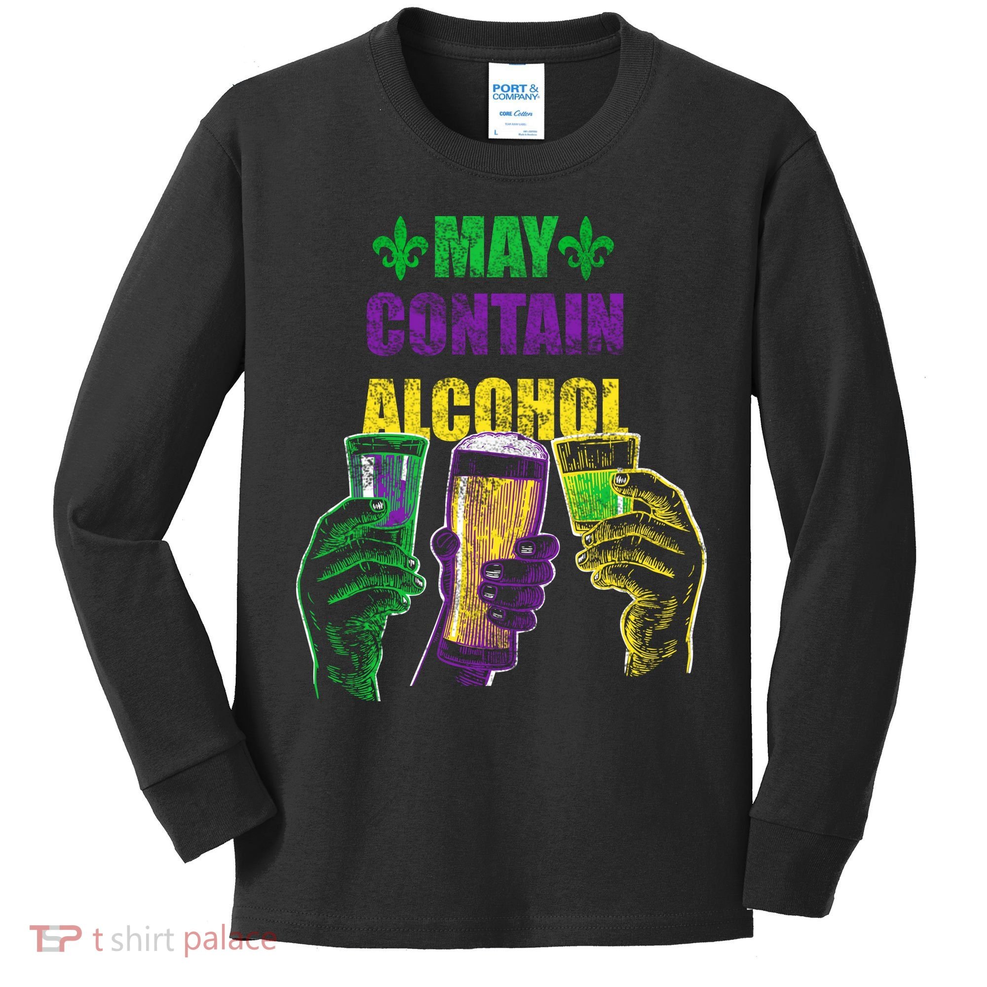 May Contain Alcohol Mardi Gras Kids Long Sleeve Shirt