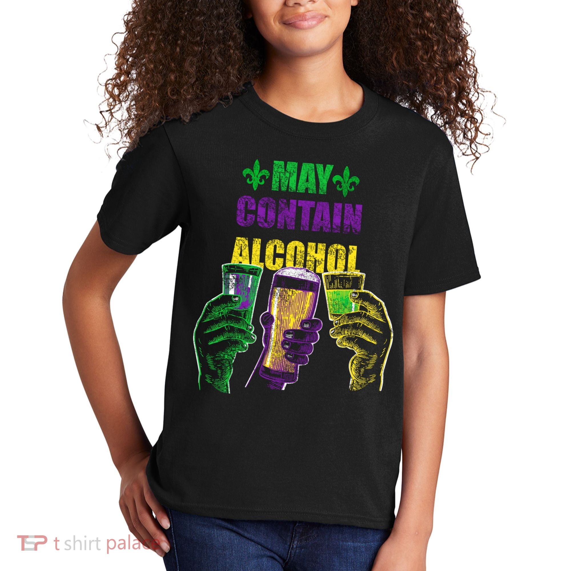 May Contain Alcohol Mardi Gras Kids T-Shirt