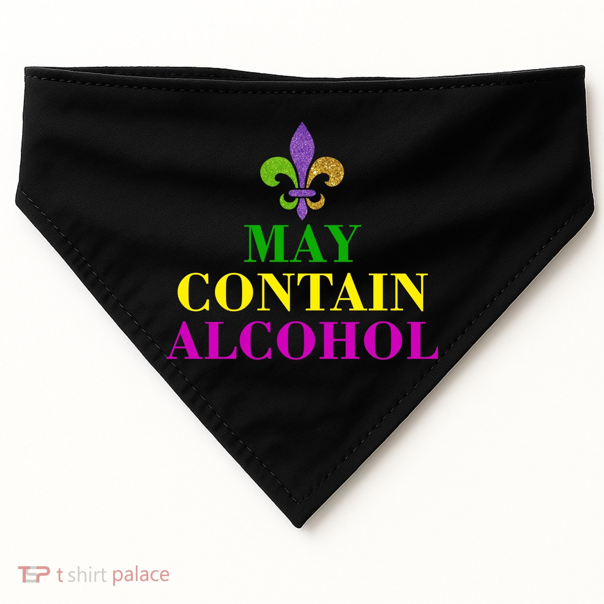 May Contain Alcohol Mardi Gras Spaid USA-Made Doggie Bandana