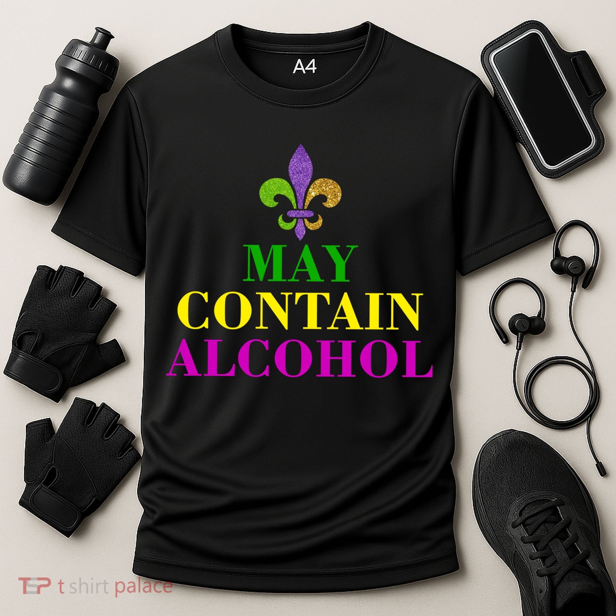May Contain Alcohol Mardi Gras Spaid Cooling Performance Crew T-Shirt