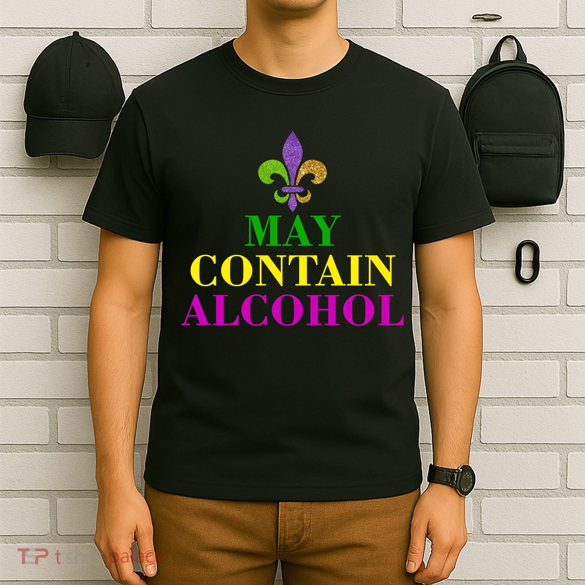 May Contain Alcohol Mardi Gras Spaid T-Shirt