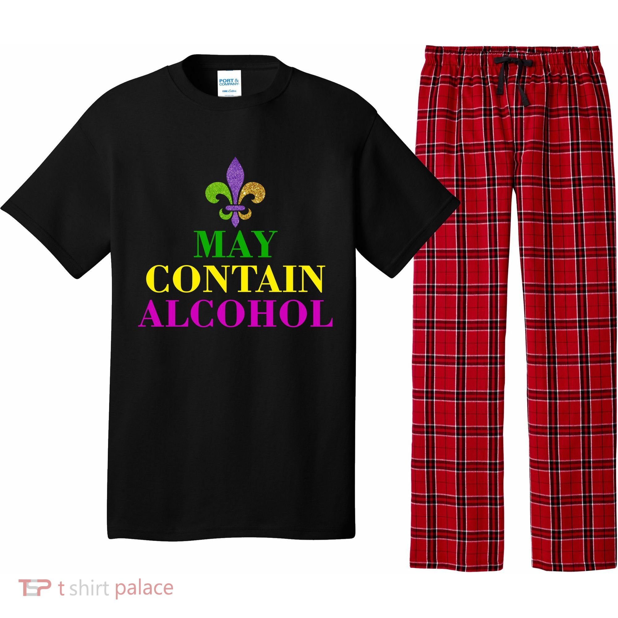 May Contain Alcohol Mardi Gras Spaid Pajama Set