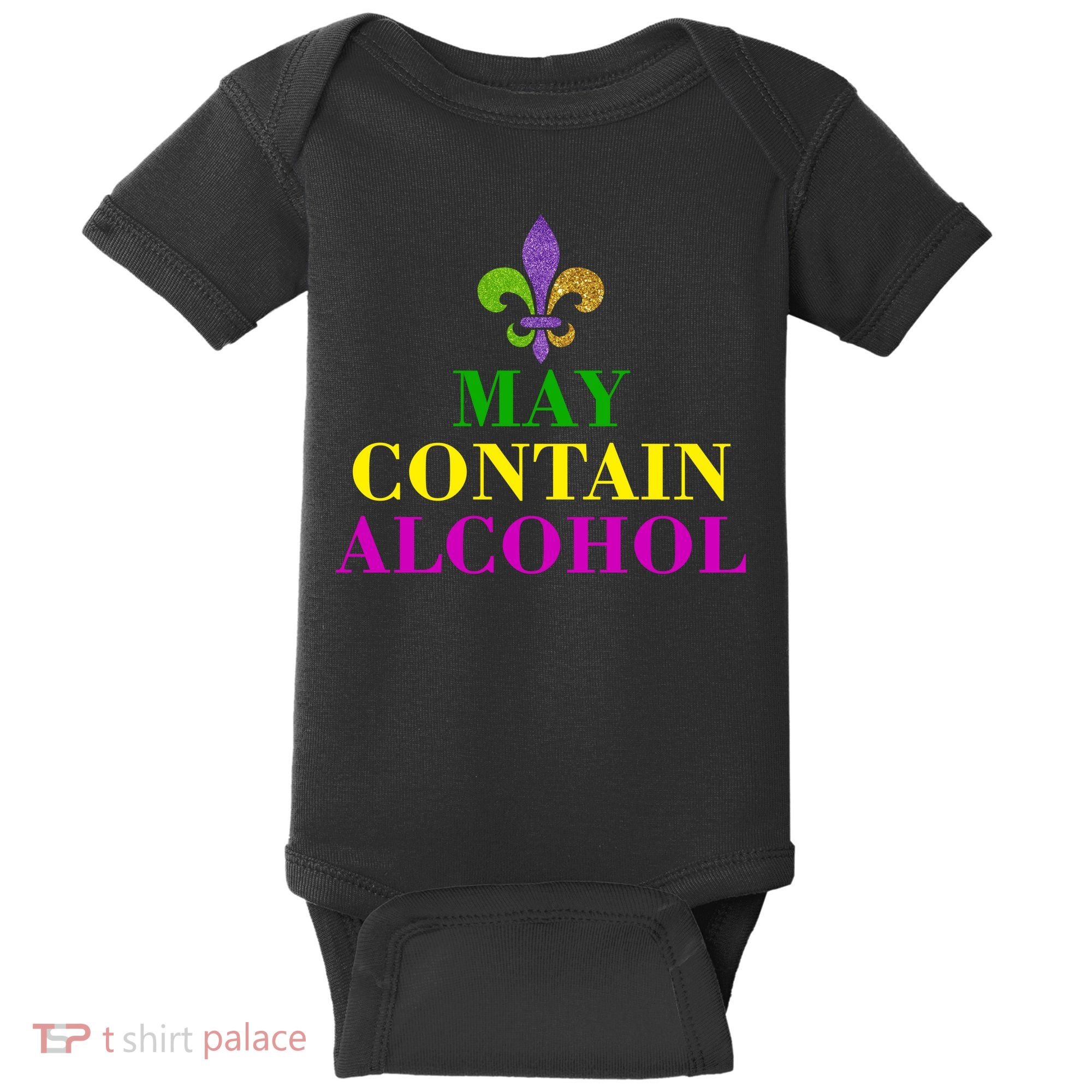 May Contain Alcohol Mardi Gras Spaid Baby Bodysuit