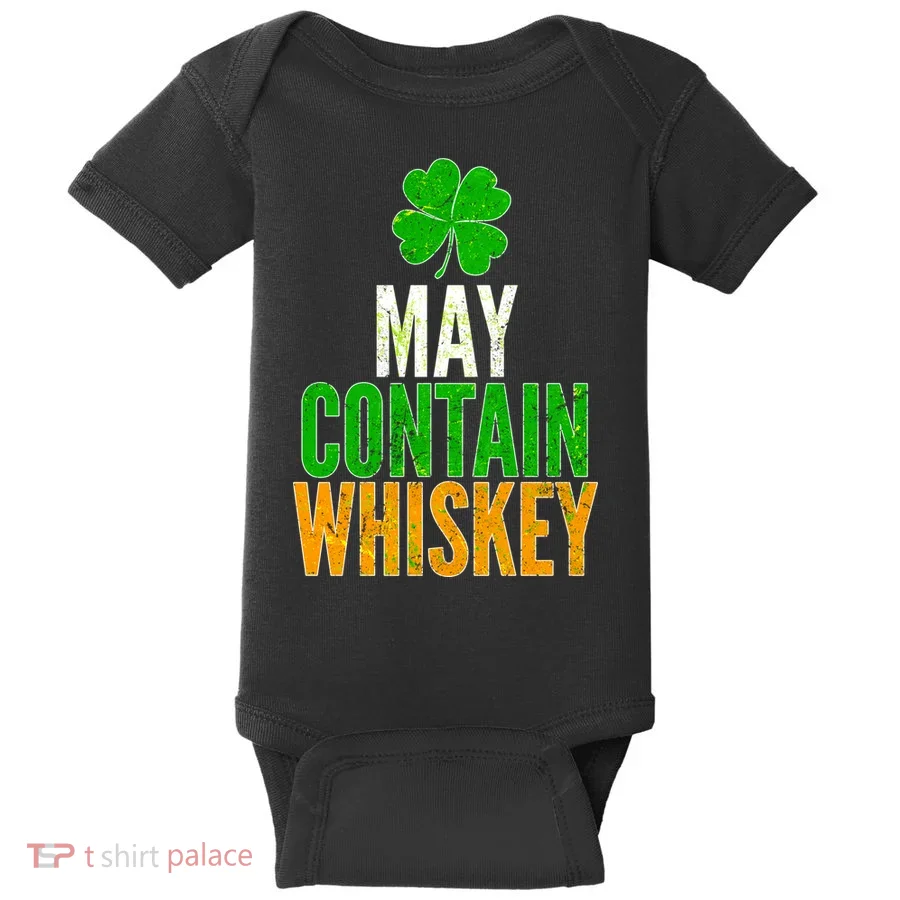 May Contain Whiskey Funny St Patricks Day Baby Bodysuit