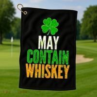 May Contain Whiskey Funny St Patricks Day Golf Towel thumb 1