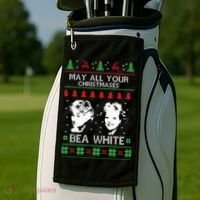 May All Your Christmases Bea White Funny Holiday Ugly Cute Gift Golf Towel thumb 2